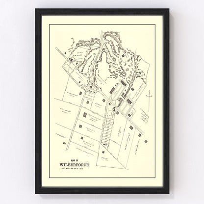 Vintage map of Wilberforce, Ohio, 1896, Greene County college town farmland