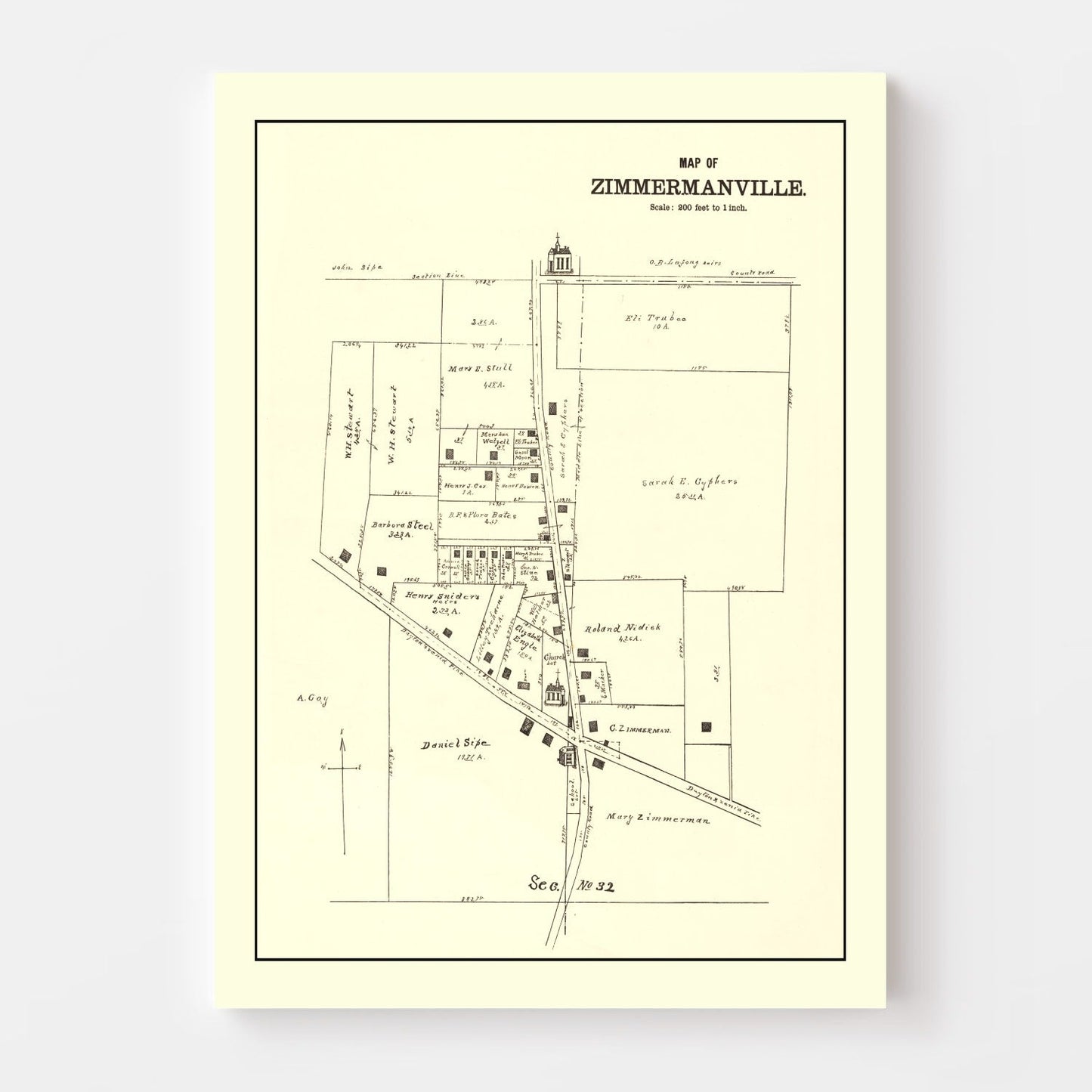 Vintage Map of Zimmermanville, Ohio, 1896