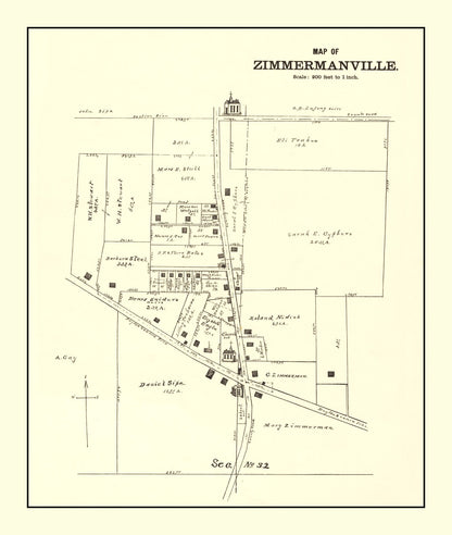 Vintage Map of Zimmermanville, Ohio, 1896