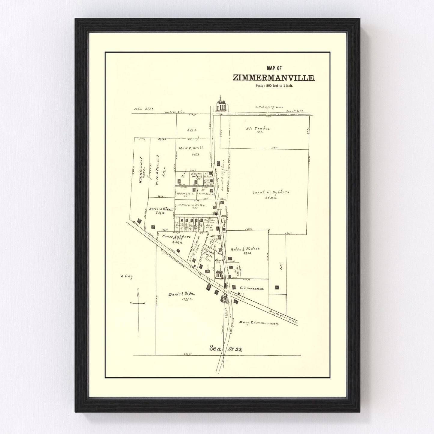 Vintage 1896 map of Zimmermanville Ohio, digitally restored print