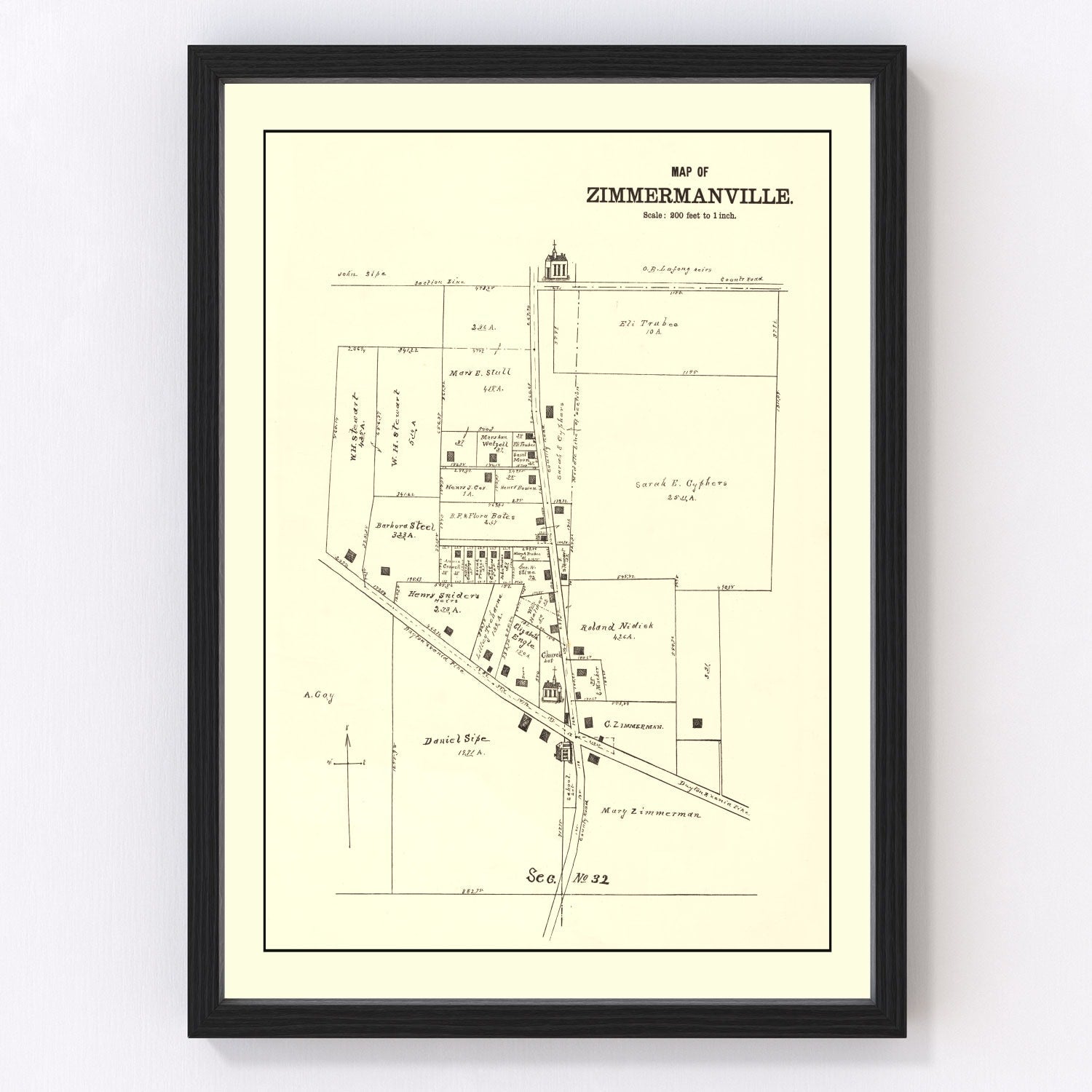 Vintage 1896 map of Zimmermanville Ohio, digitally restored print