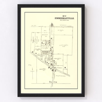 Vintage 1896 map of Zimmermanville Ohio, digitally restored print
