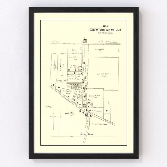Vintage 1896 map of Zimmermanville Ohio, digitally restored print