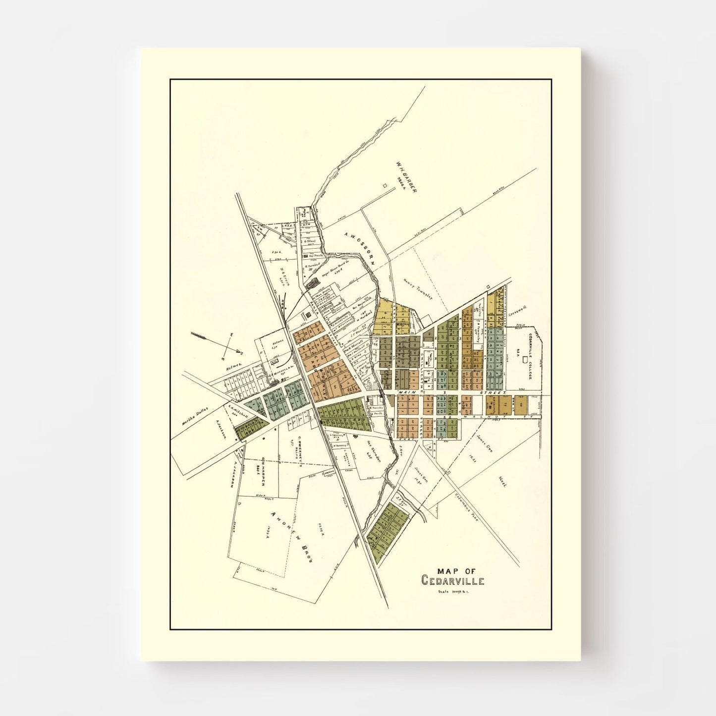 Vintage Map of Cedarville, Ohio, 1896