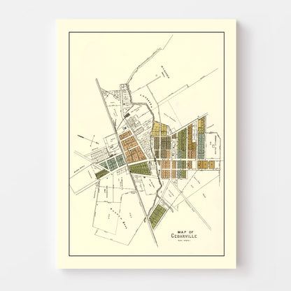 Vintage Map of Cedarville, Ohio, 1896