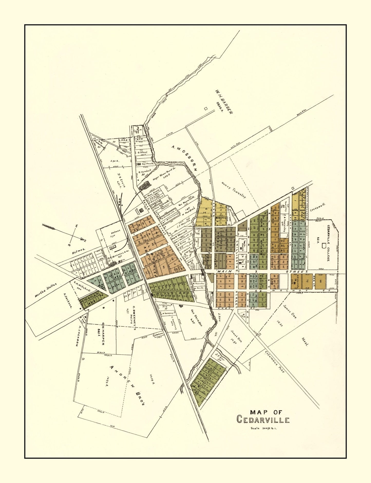Vintage Map of Cedarville, Ohio, 1896