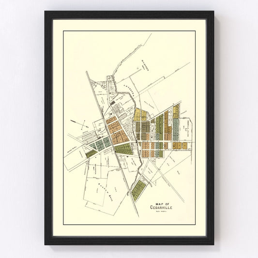 Vintage map of Cedarville, Ohio, 1896, restored vintage wall art print