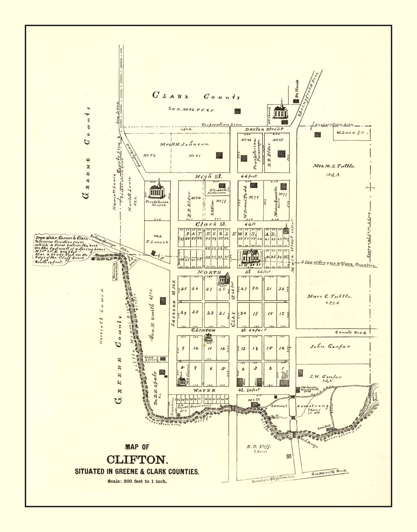 Vintage Map of Clifton, Ohio, 1896