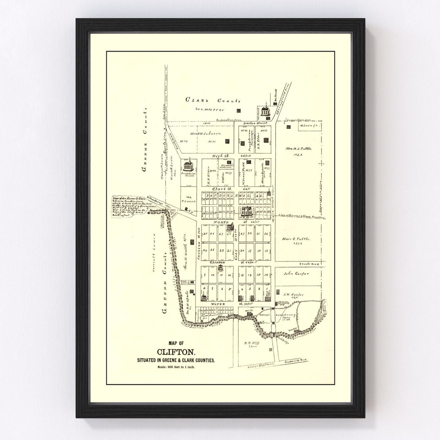 vintage map of Clifton, Ohio, 1896