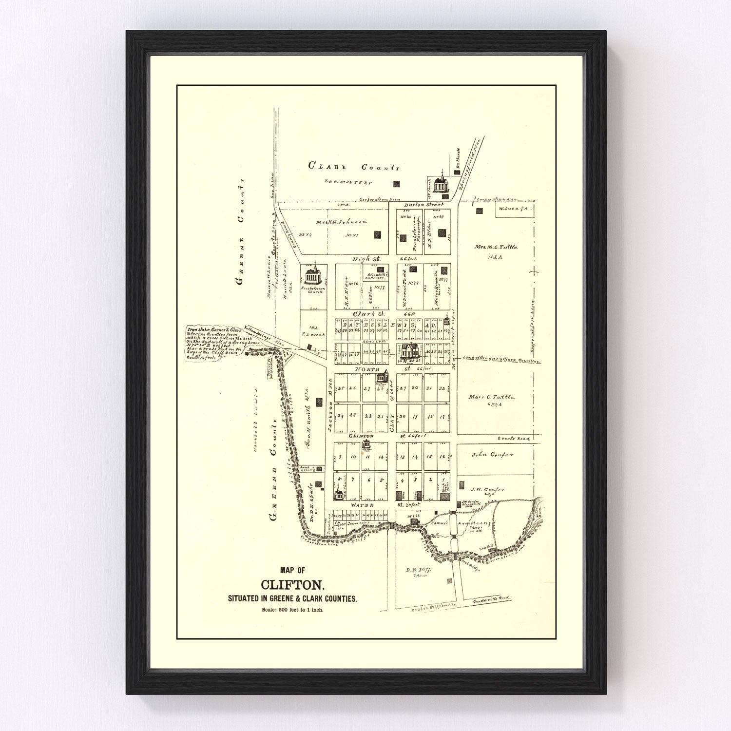 vintage map of Clifton, Ohio, 1896