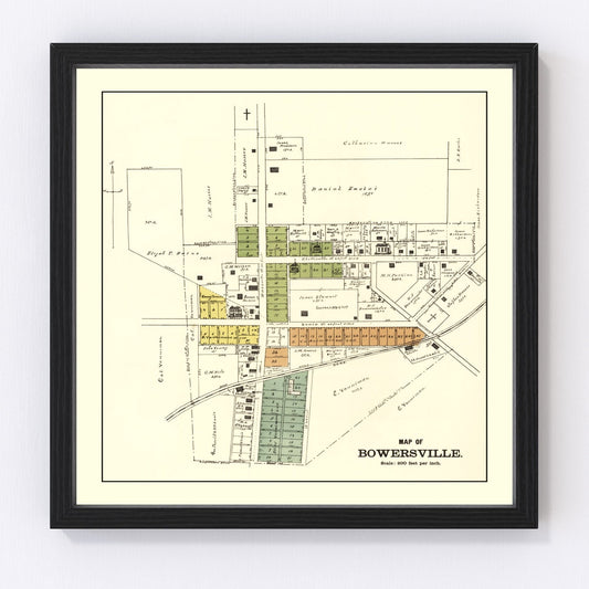 vintage map of Bowersville Ohio 1896, restored print wall art