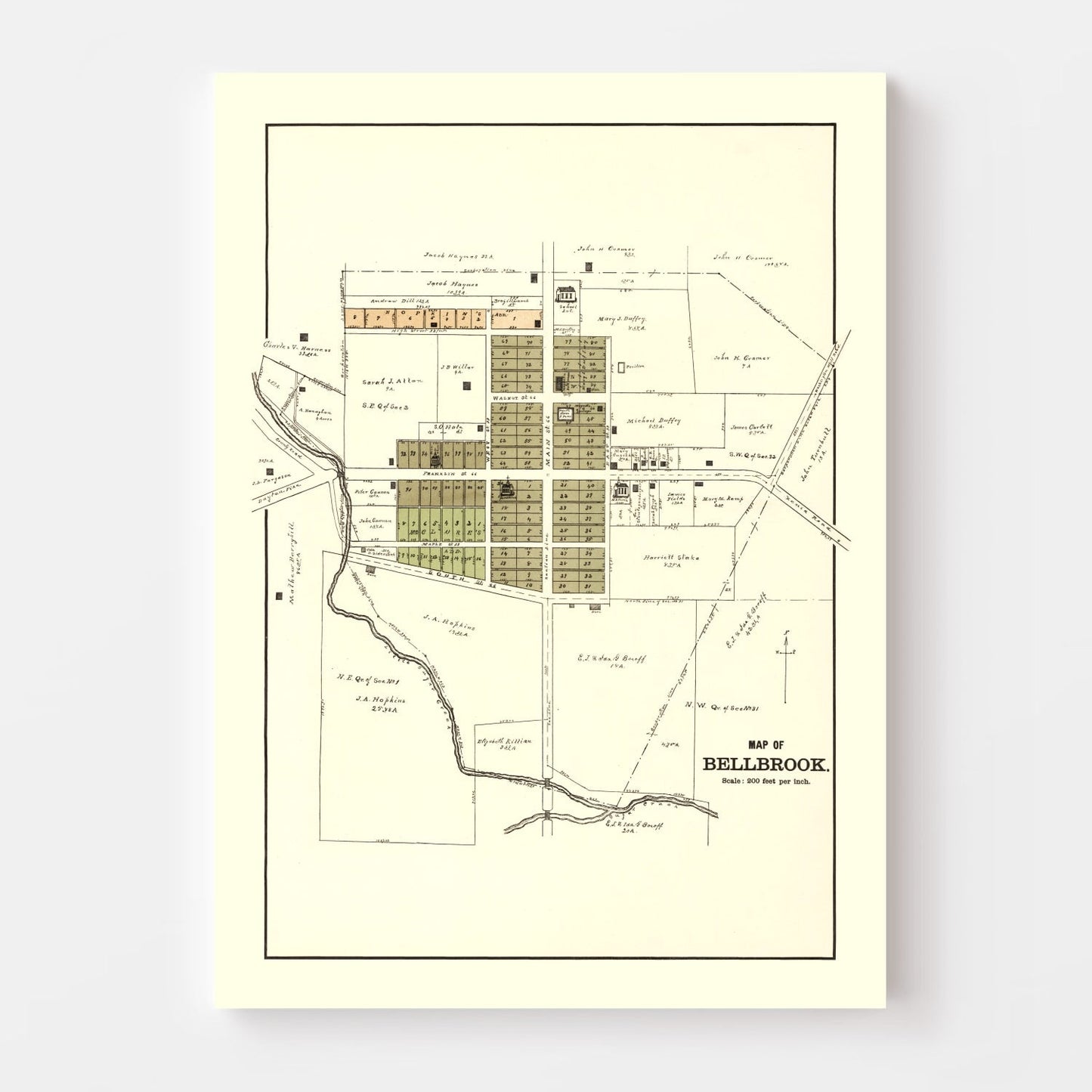 Vintage Map of Bellbrook, Ohio, 1896