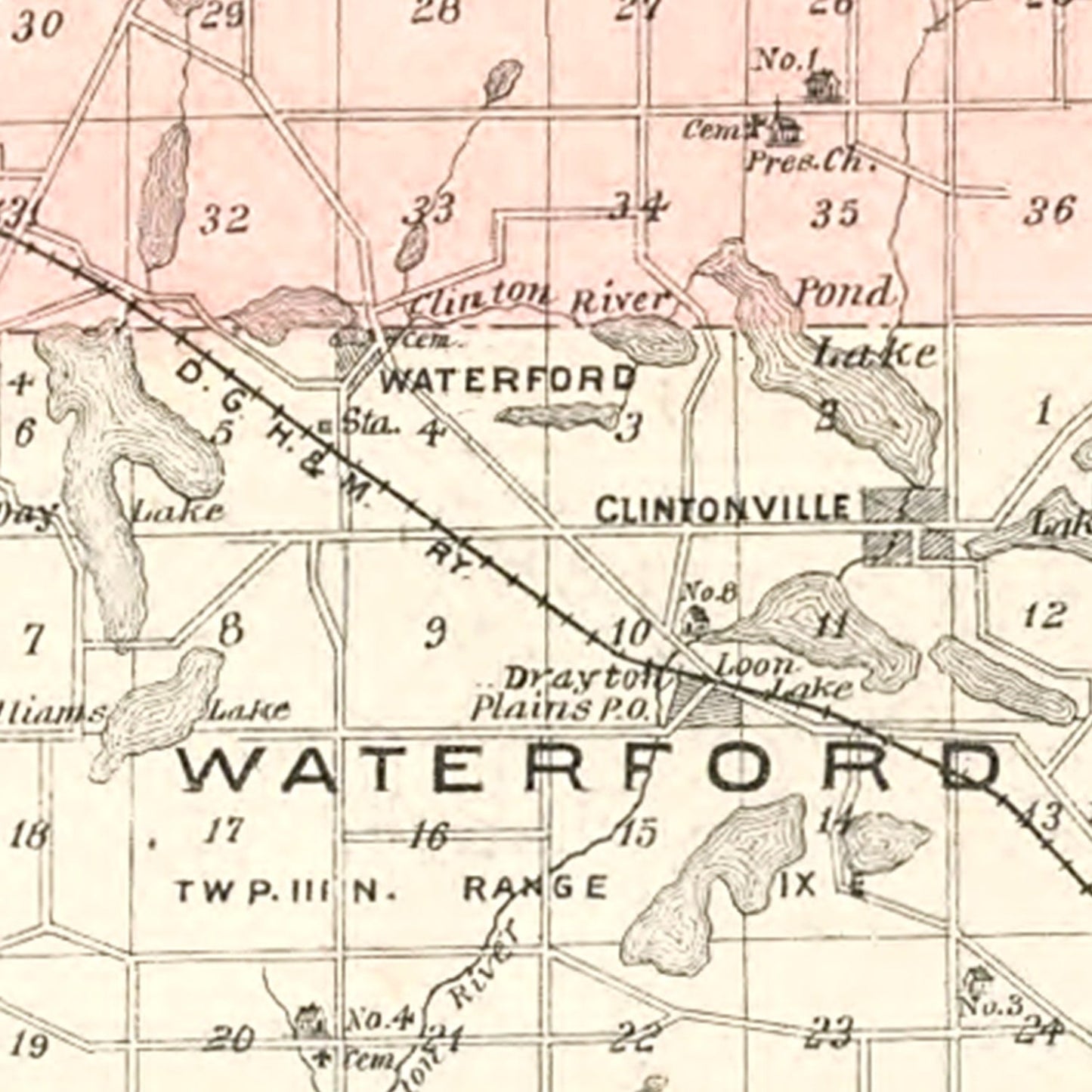 Vintage Map of Oakland County, Michigan, 1896