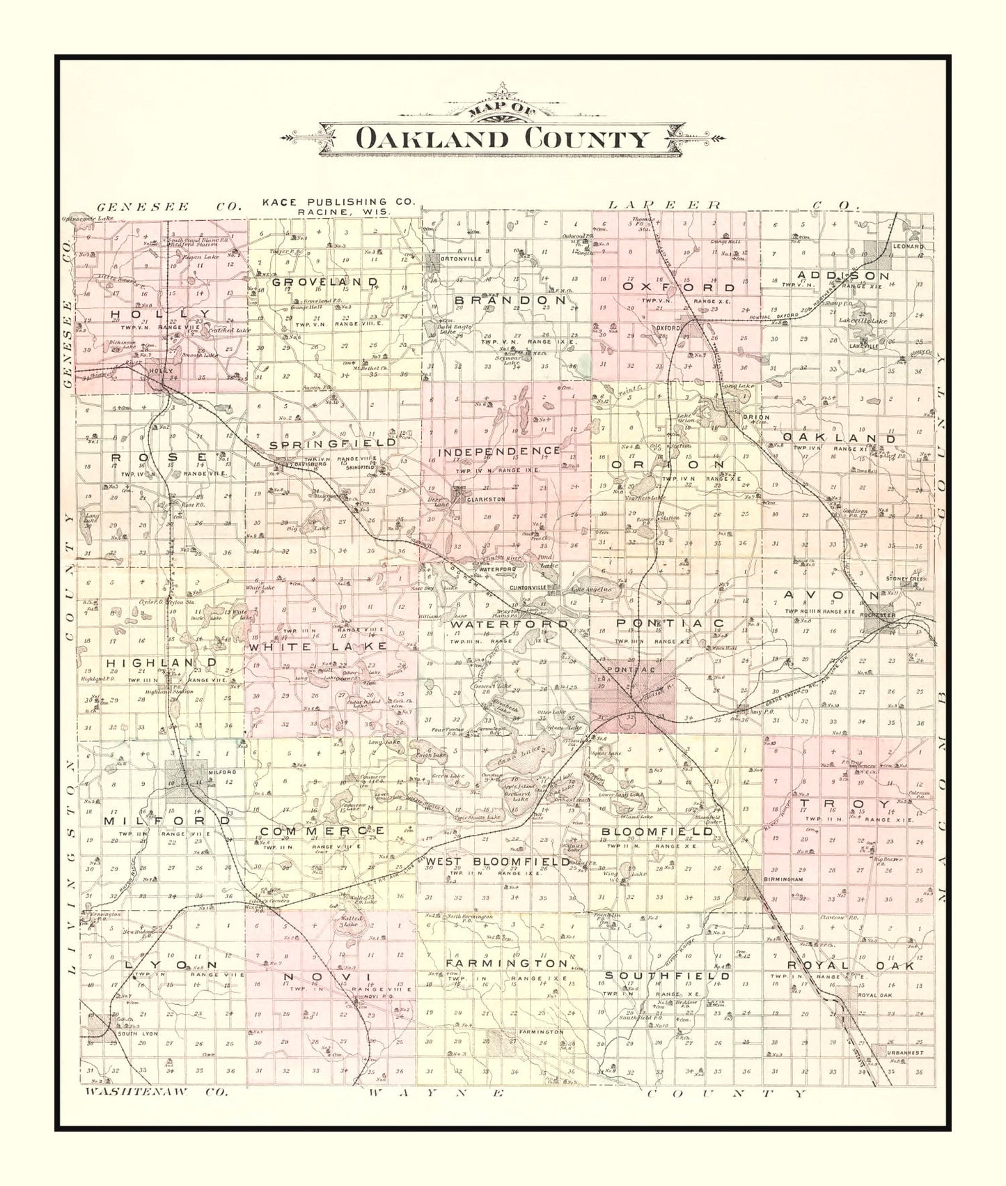 Vintage Map of Oakland County, Michigan, 1896