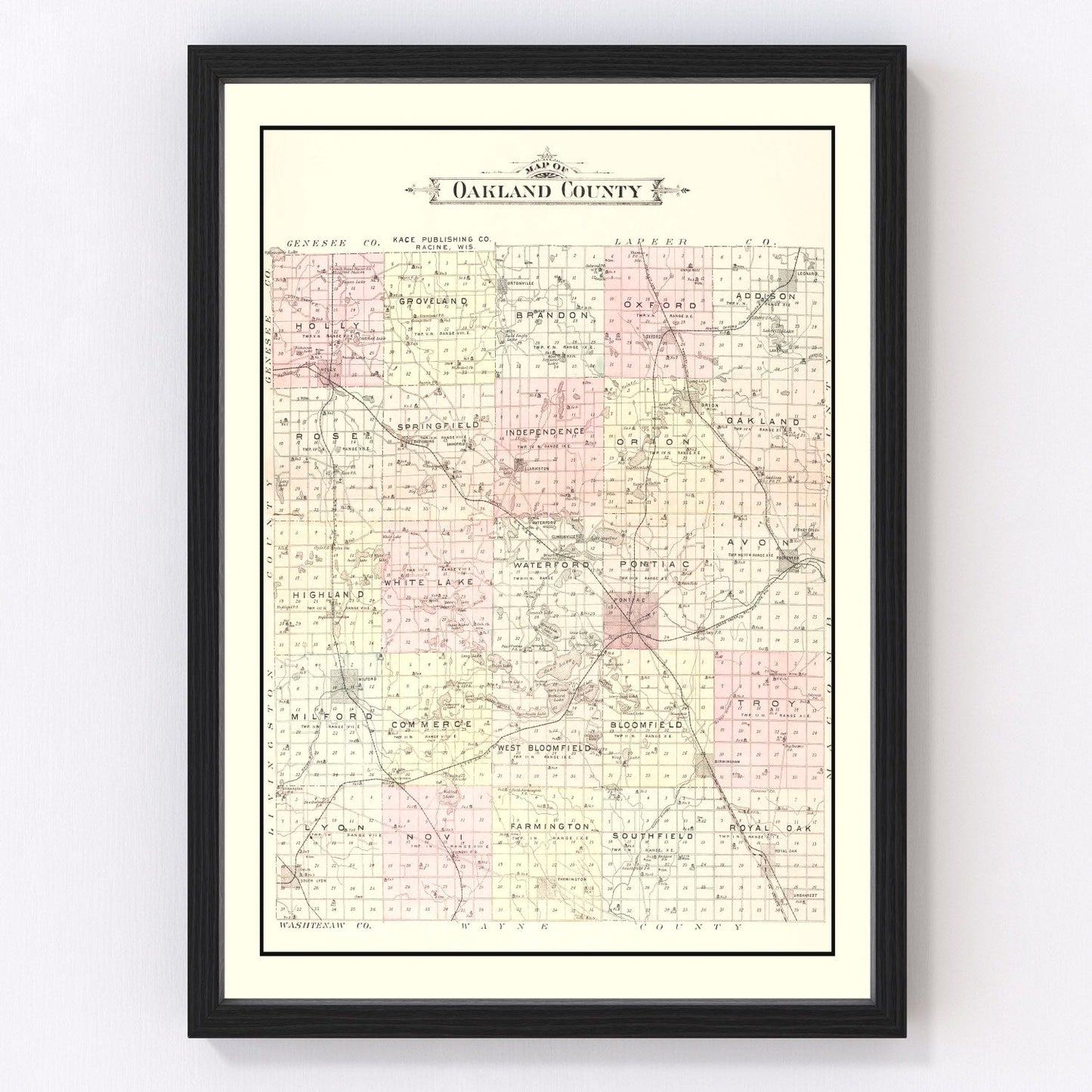vintage map of Oakland County, Michigan, 1896
