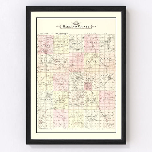 vintage map of Oakland County, Michigan, 1896