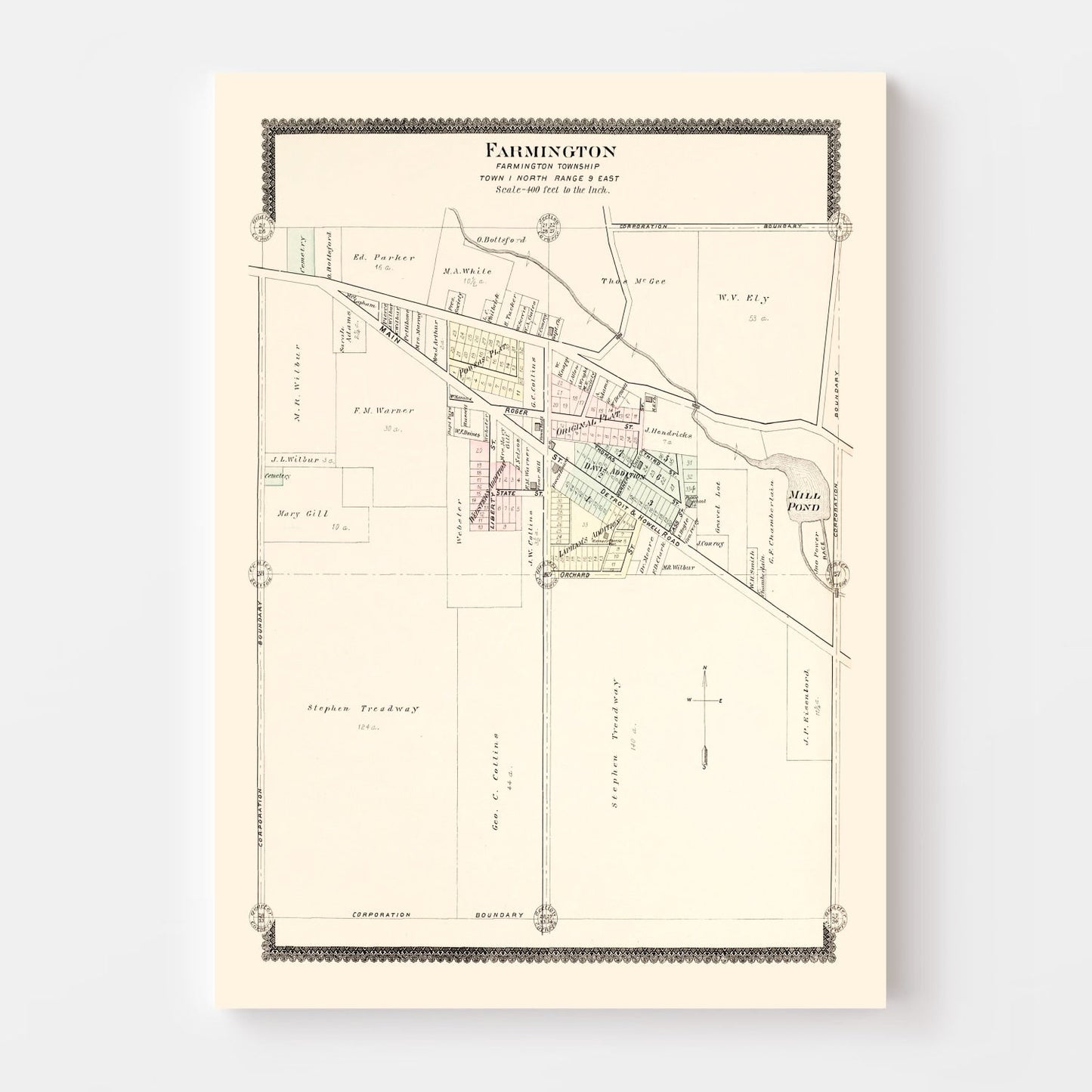 Vintage Map of Farmington, Michigan, 1896