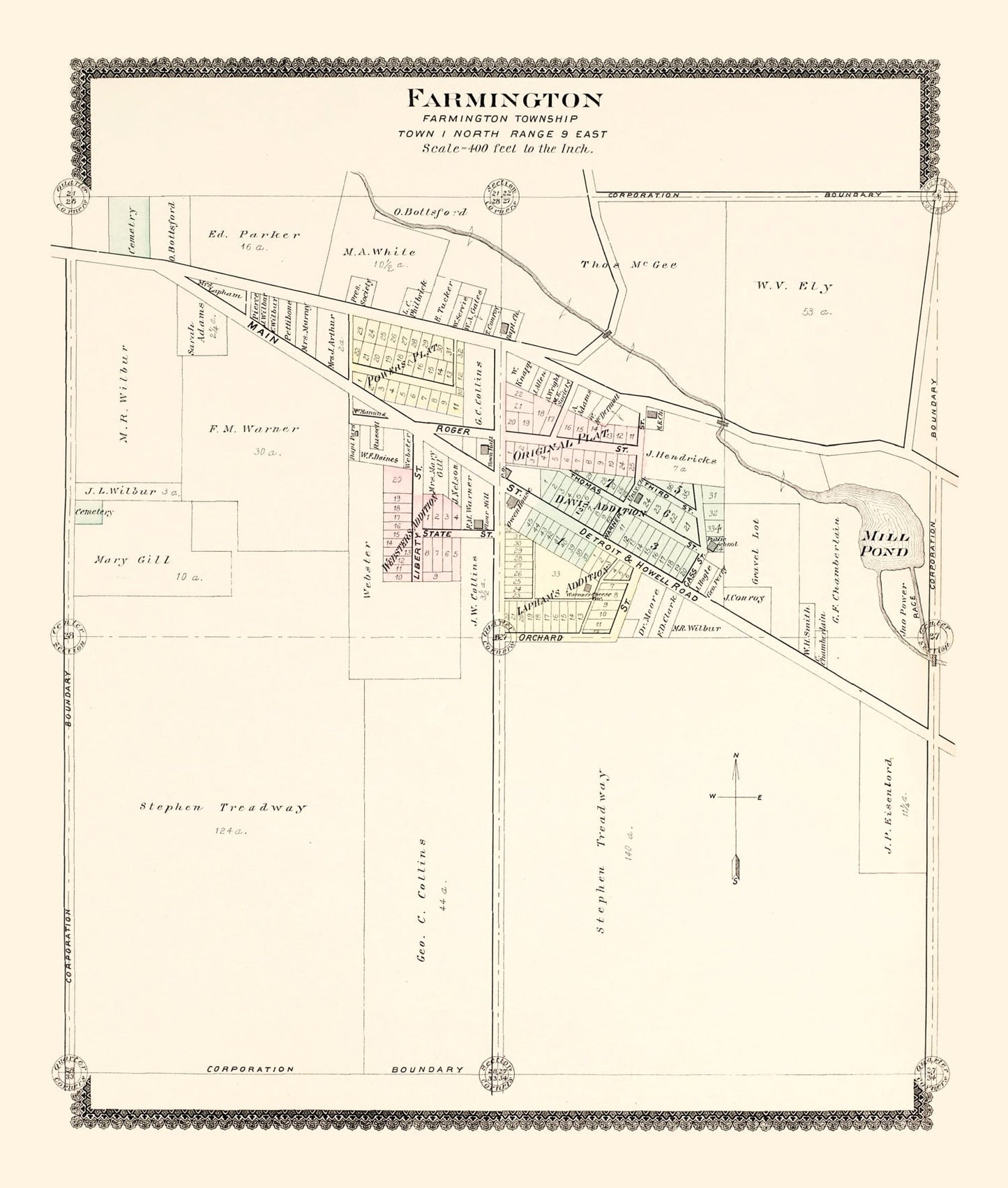 Vintage Map of Farmington, Michigan, 1896