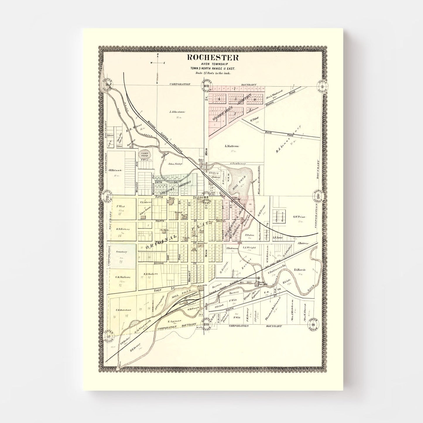 Vintage Map of Rochester, Michigan, 1896