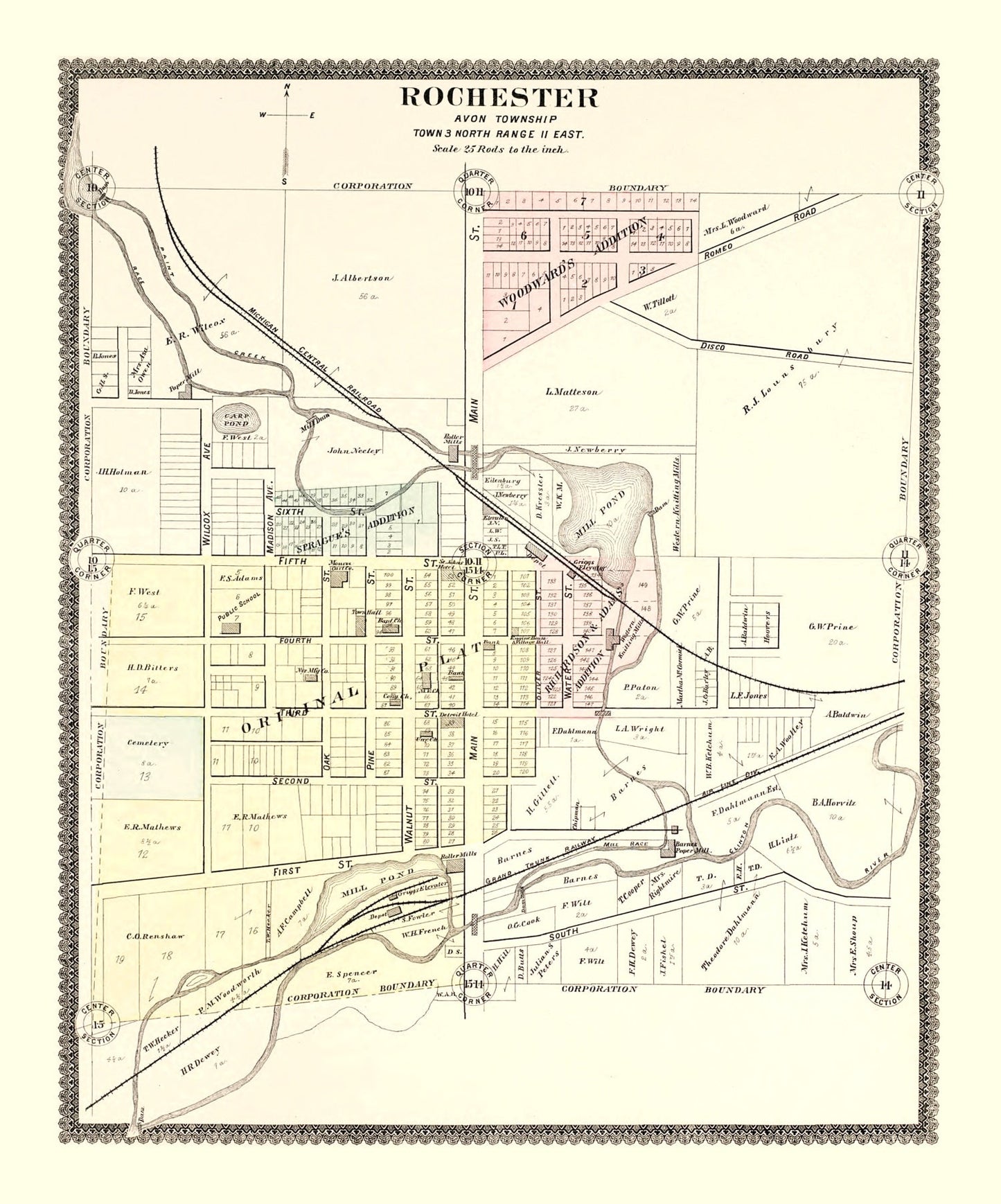 Vintage Map of Rochester, Michigan, 1896