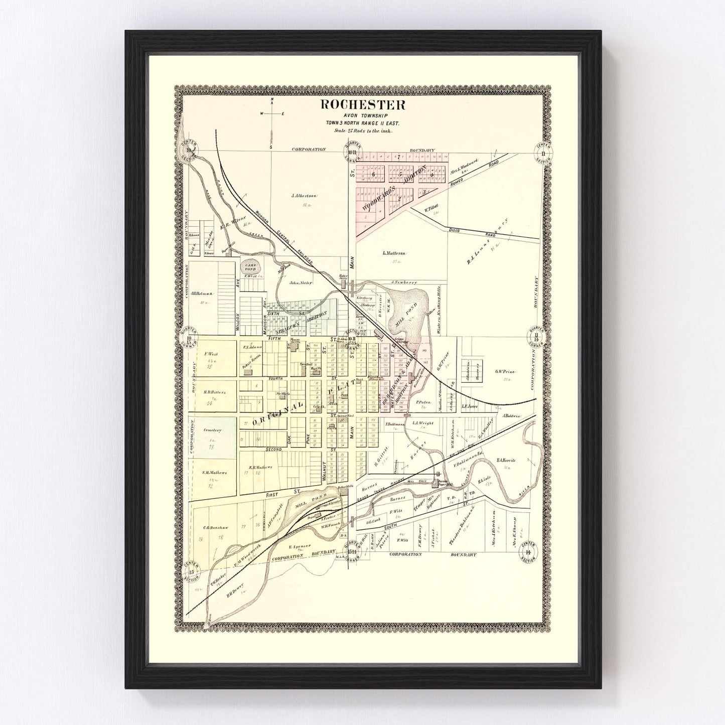 vintage map of Rochester, Michigan, 1896