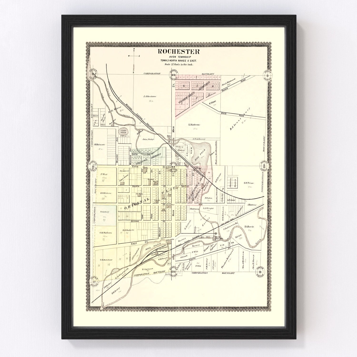 vintage map of Rochester, Michigan, 1896