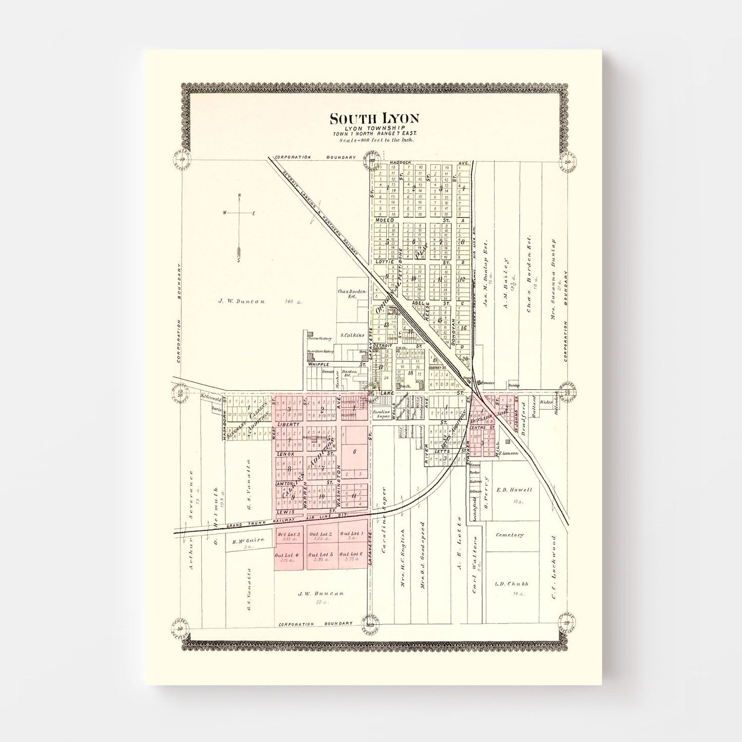 Vintage Map of South Lyon, Michigan, 1896