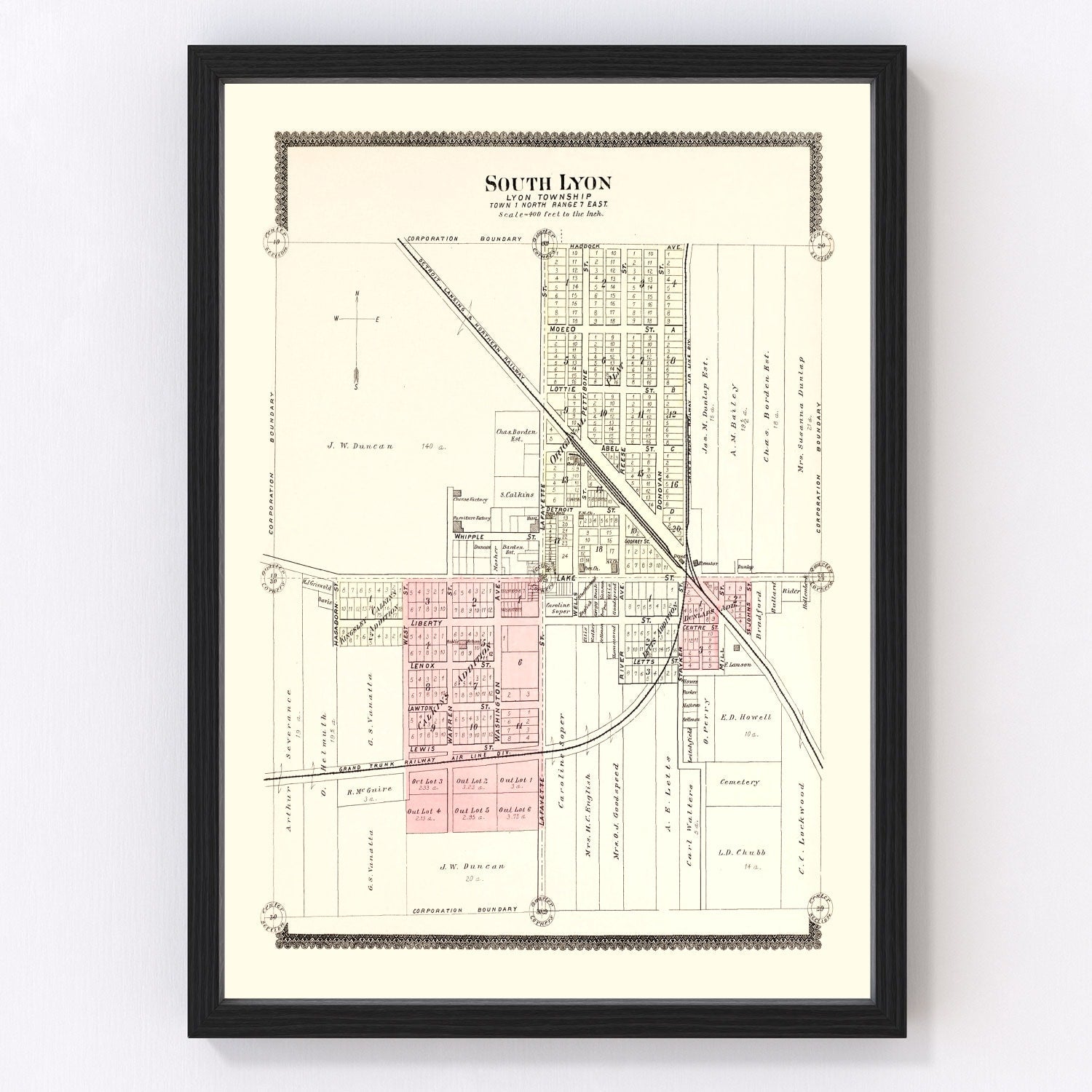 vintage map of South Lyon, Michigan, 1896