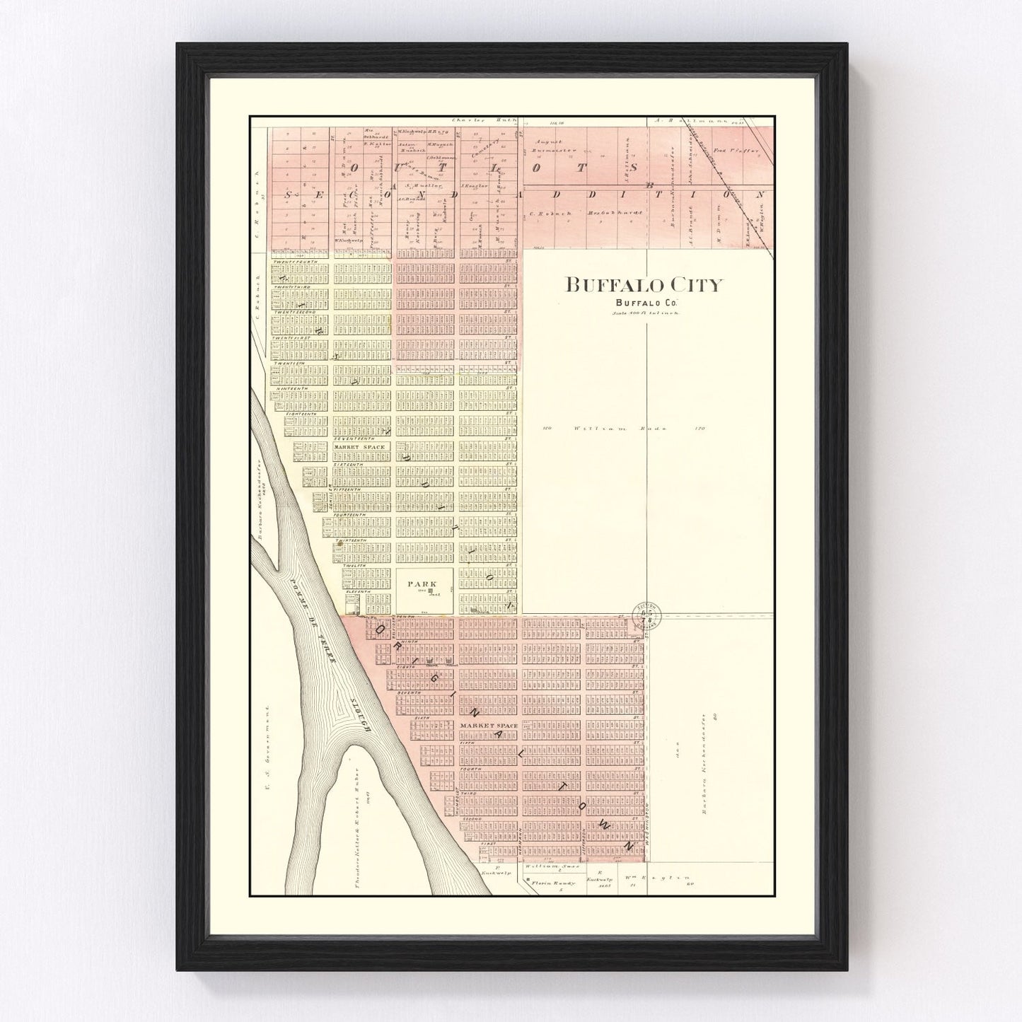 Vintage map of Buffalo, Wisconsin, 1896, Buffalo County restored print