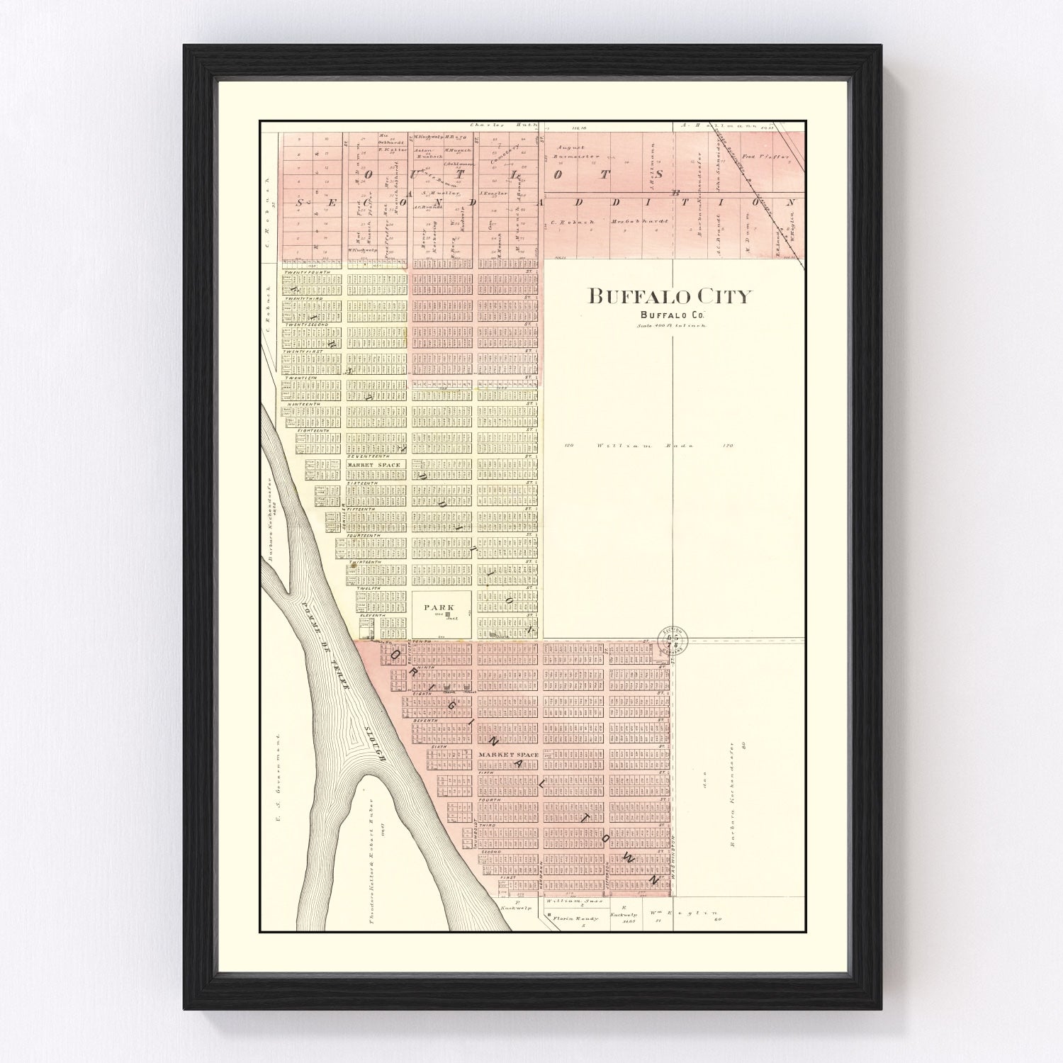Vintage map of Buffalo, Wisconsin, 1896, Buffalo County restored print