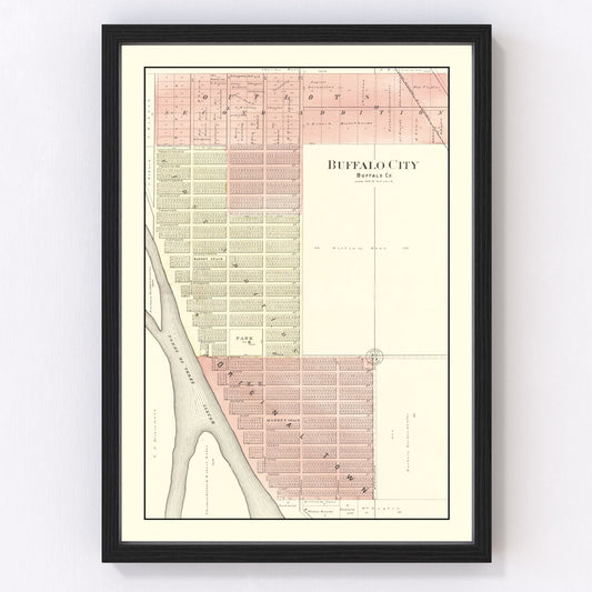 Vintage map of Buffalo, Wisconsin, 1896, Buffalo County restored print
