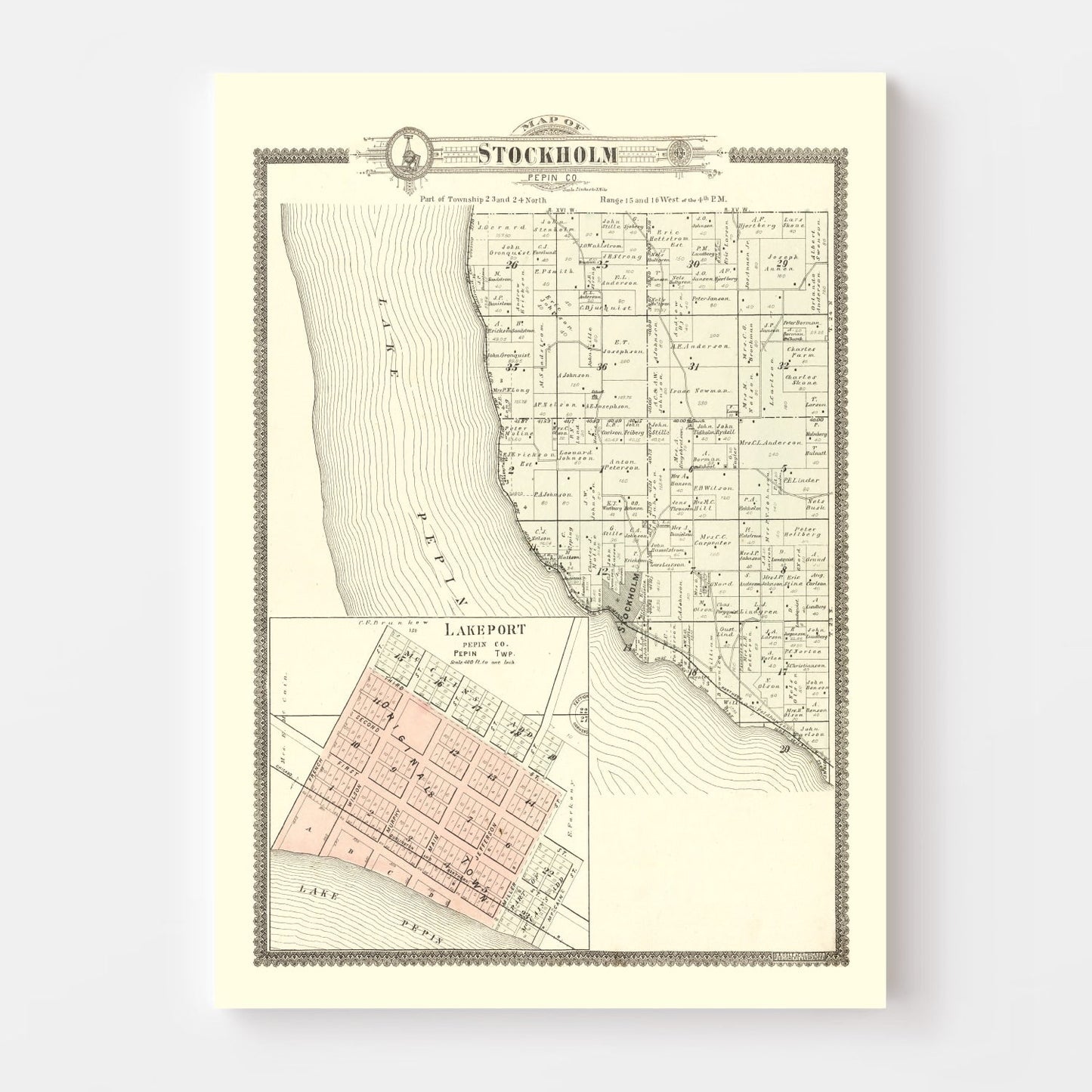 Vintage Map of Stockholm, Wisconsin, 1896