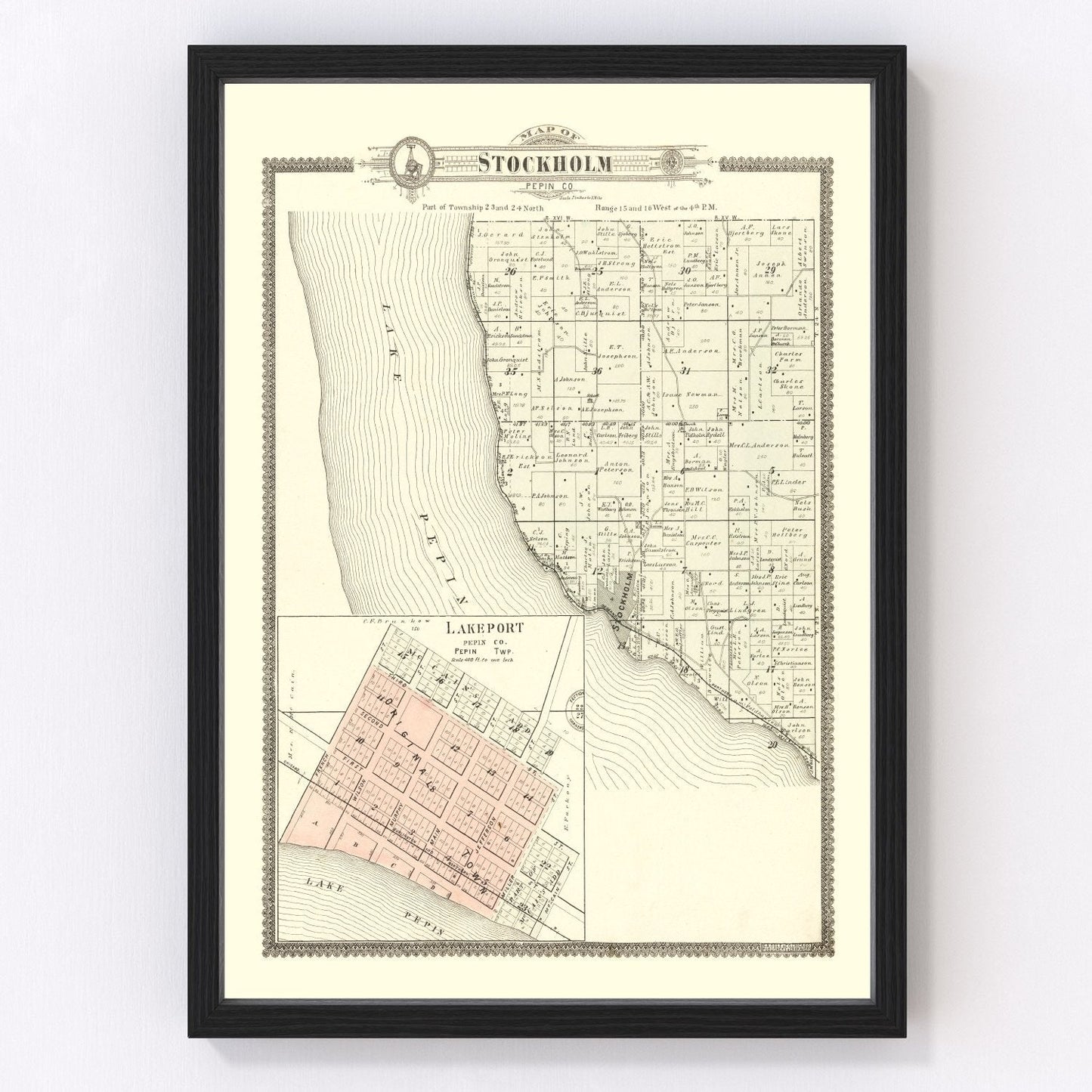 Vintage map of Stockholm, Pepin County, Wisconsin, 1896
