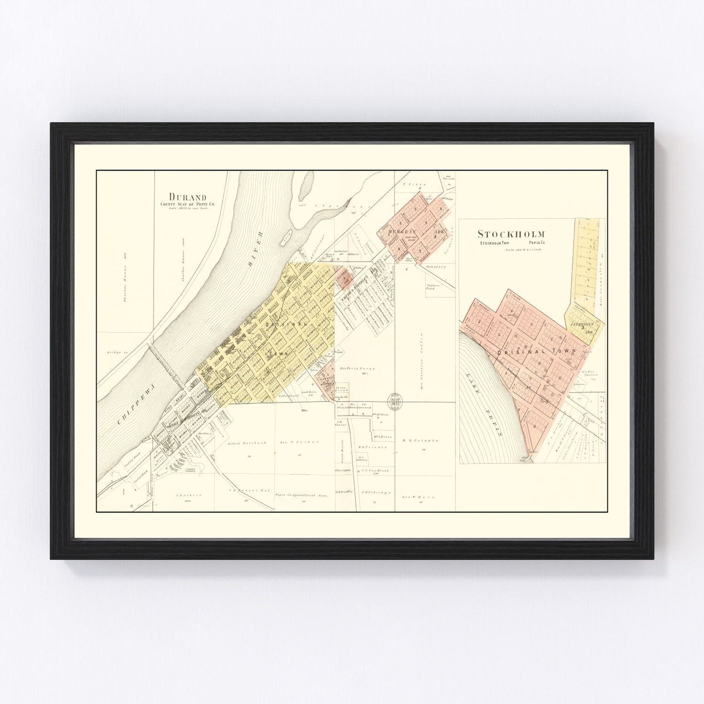 Vintage map of Durand, Wisconsin, 1896