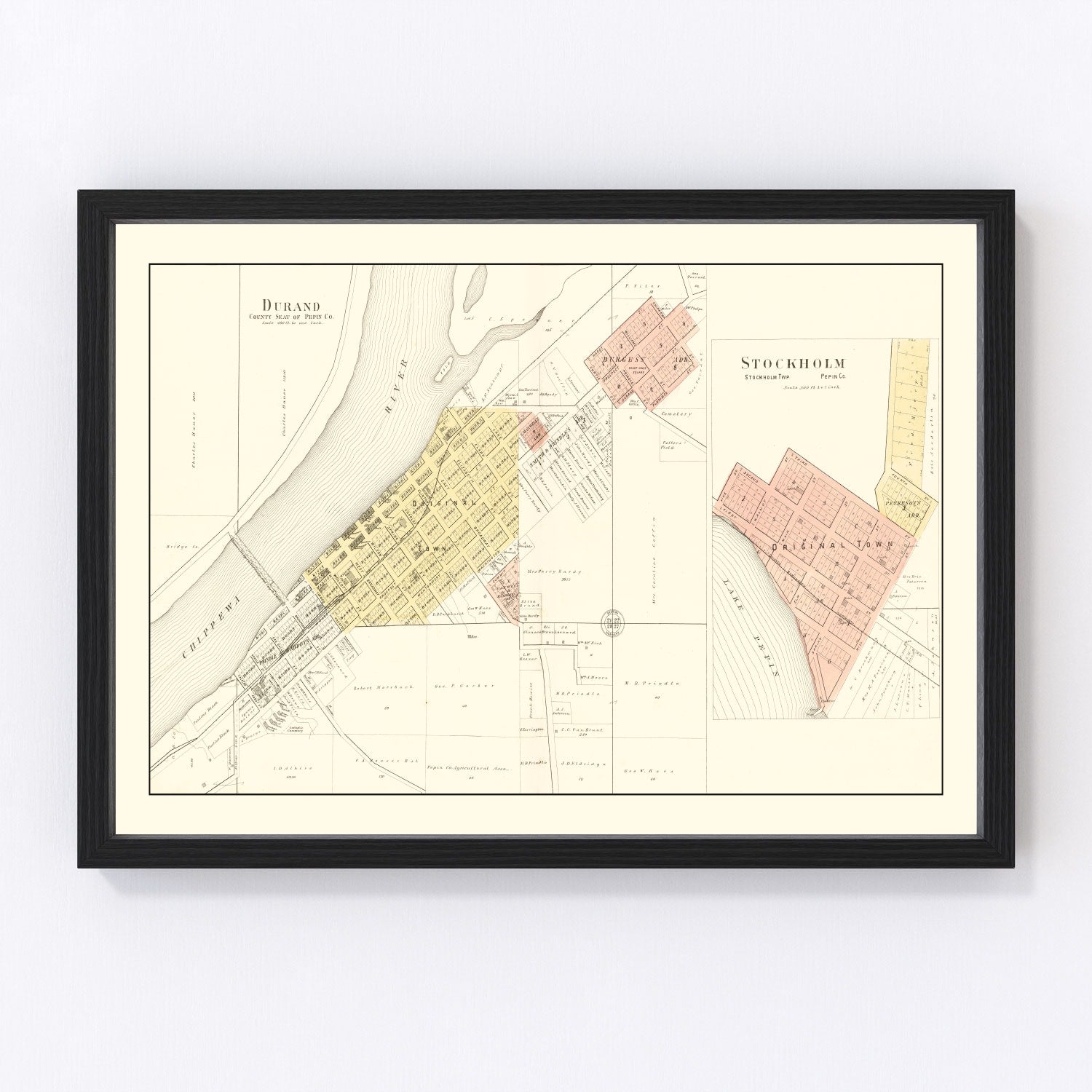 Vintage map of Durand, Wisconsin, 1896