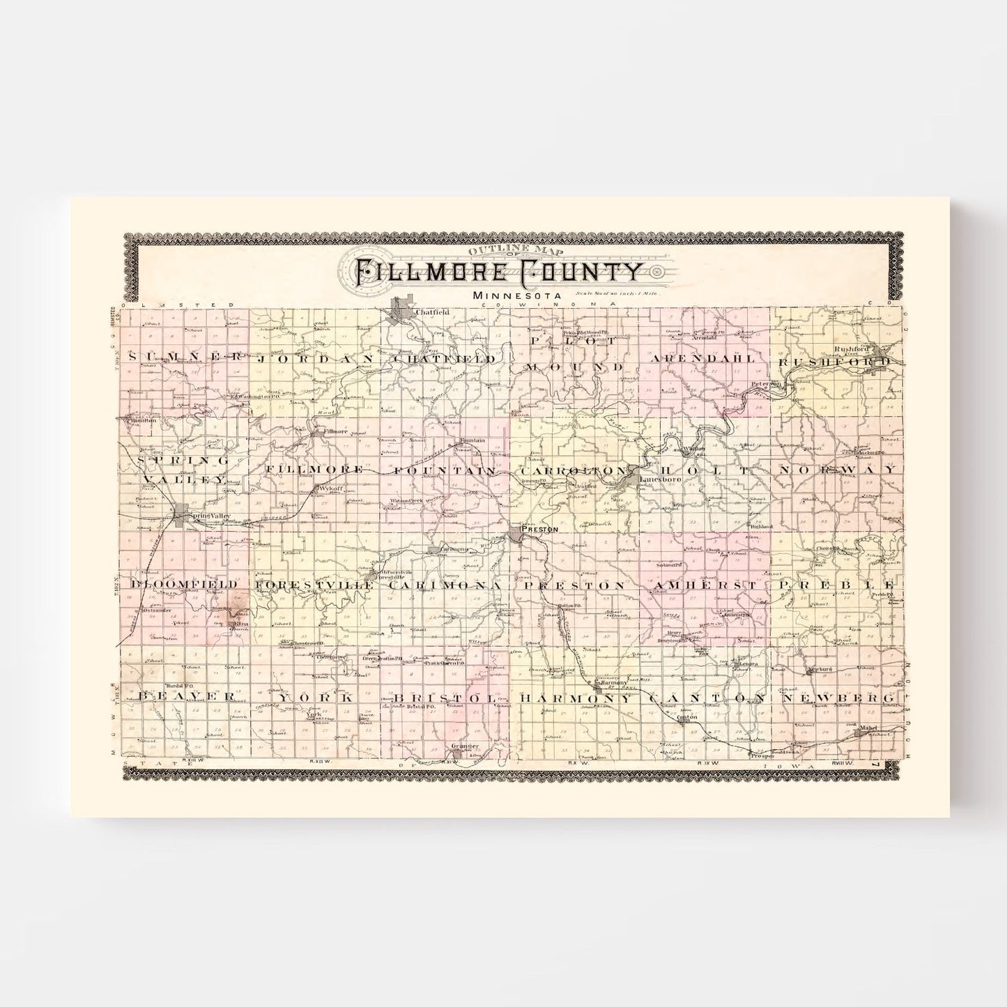 Vintage Map of Fillmore County, Illinois, 1896