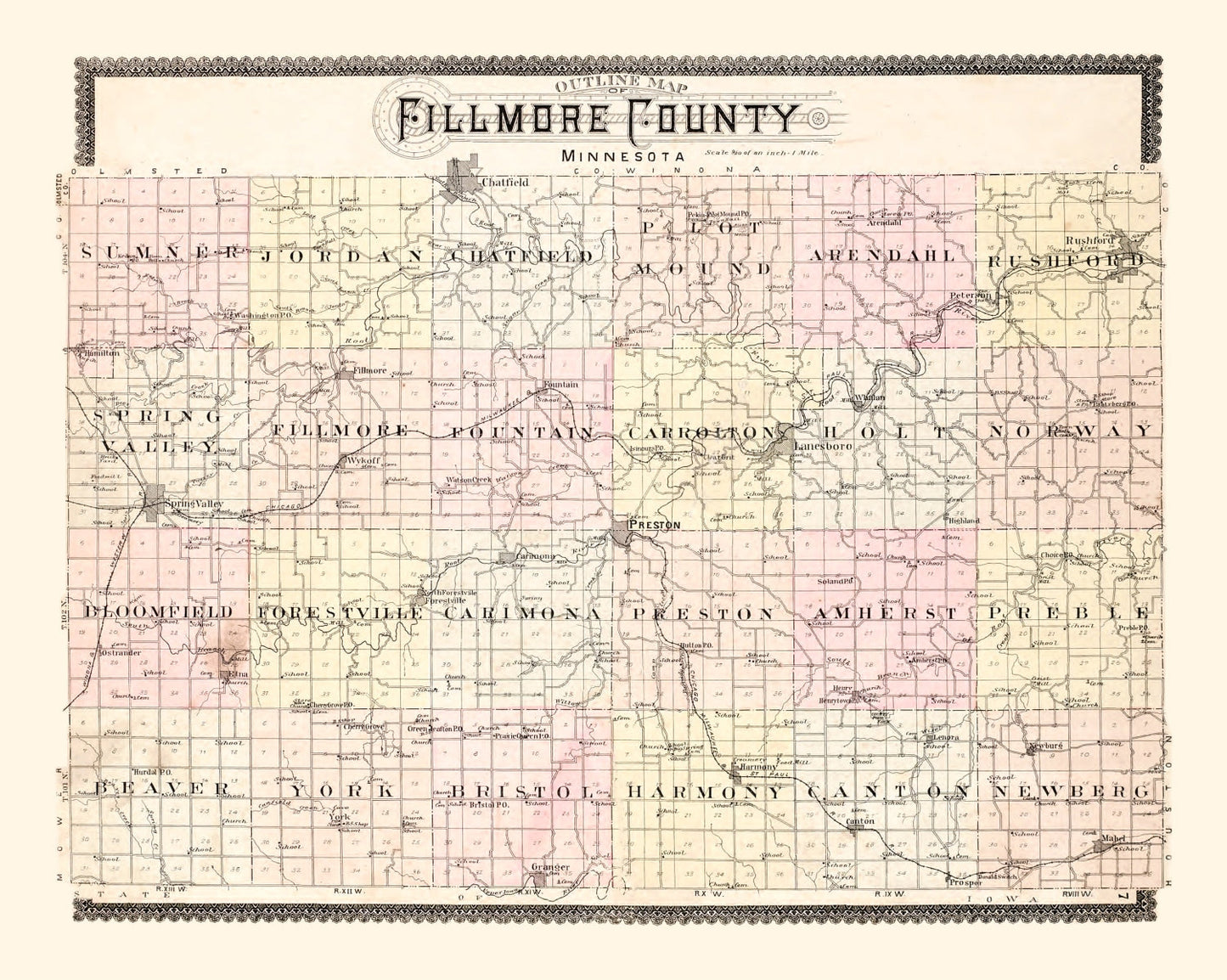Vintage Map of Fillmore County, Illinois, 1896