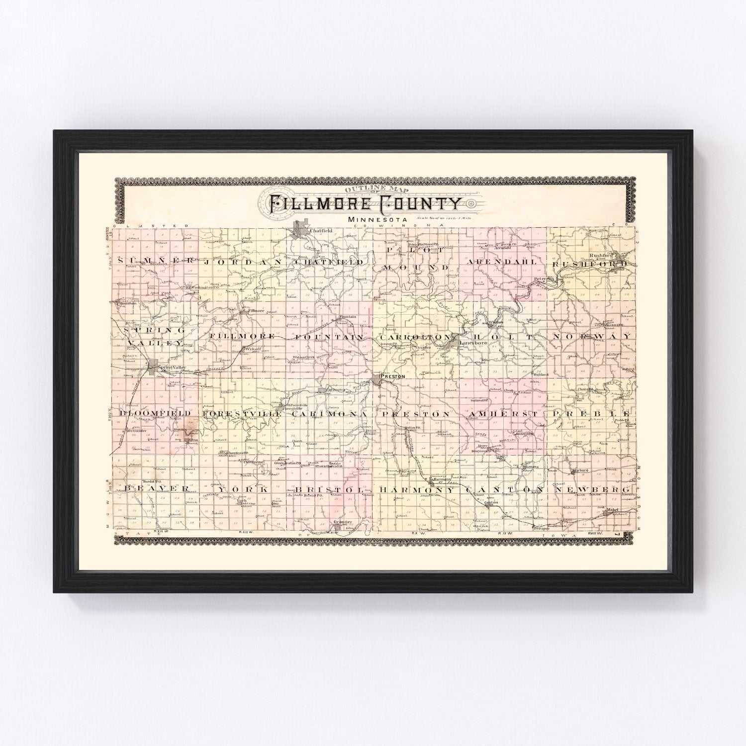 vintage map of Fillmore County, Illinois, 1896