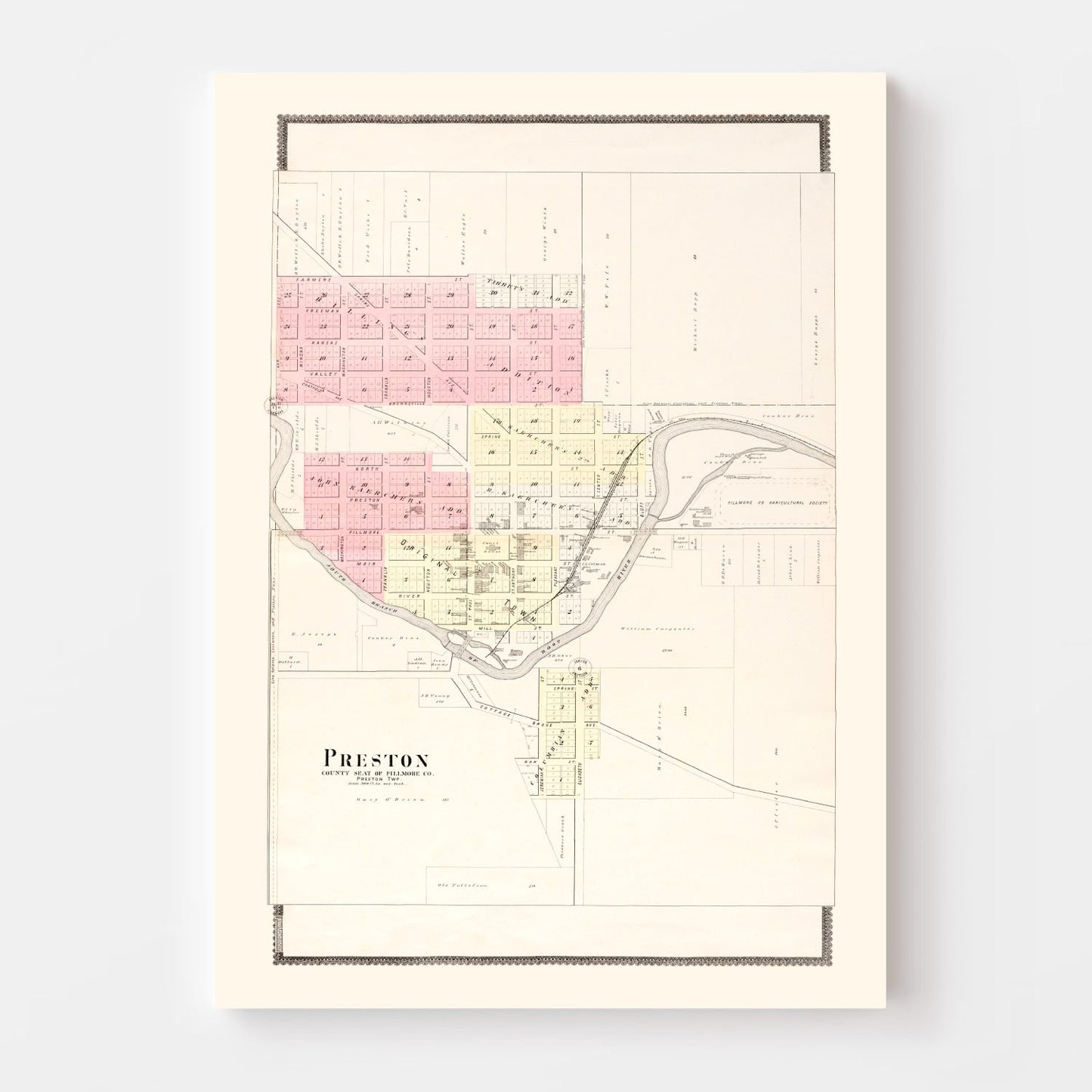 Vintage Map of Preston, Minnesota, 1896