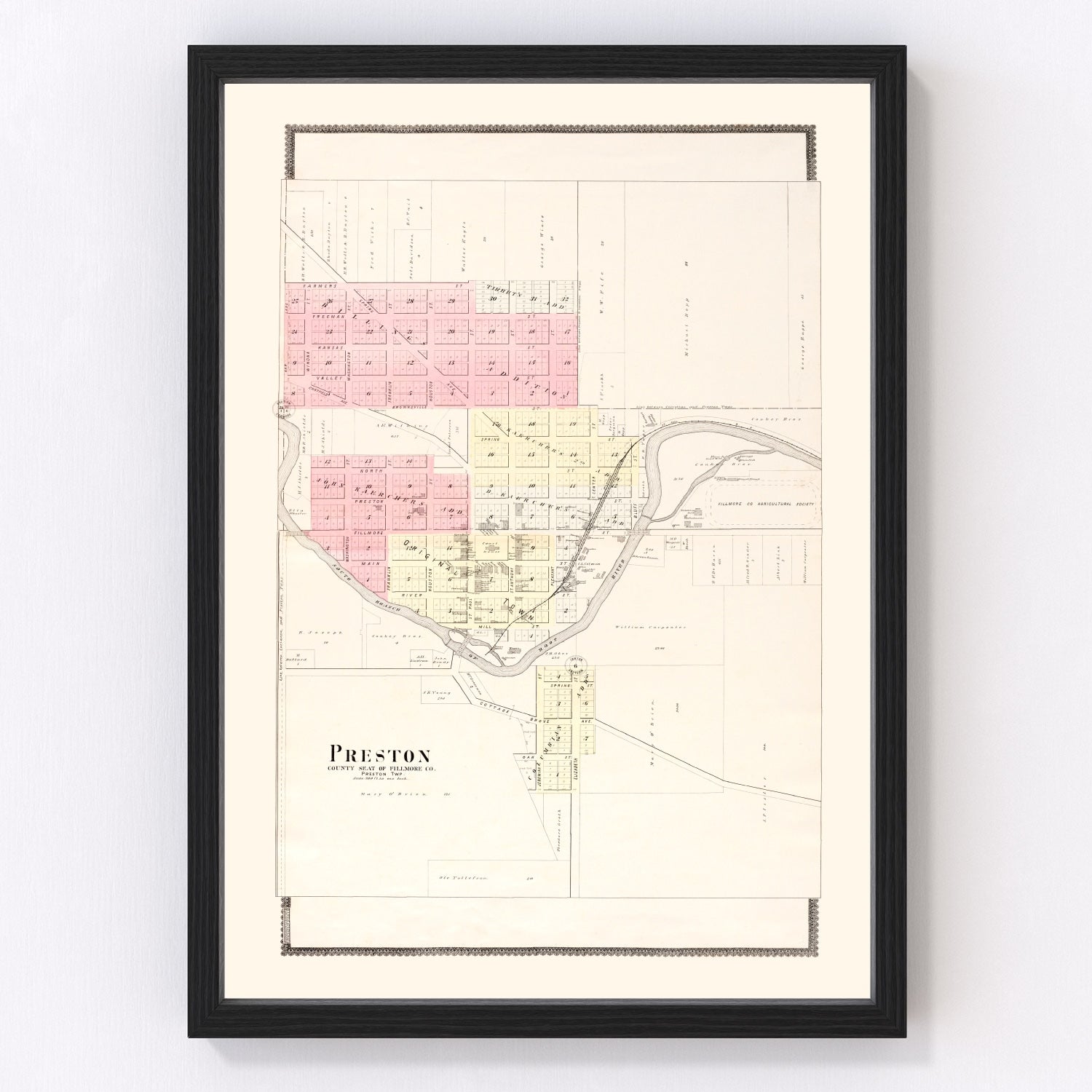 Vintage map of Preston, Minnesota, 1896