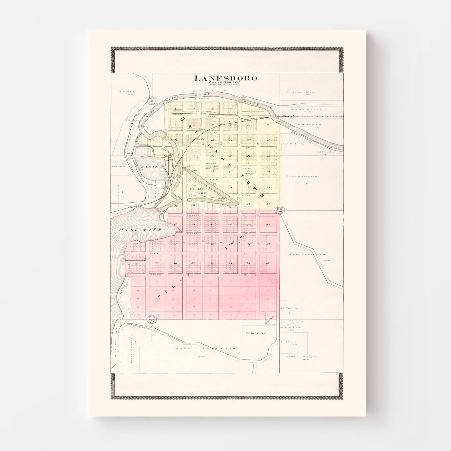 Vintage Map of Lanesboro, Minnesota, 1896