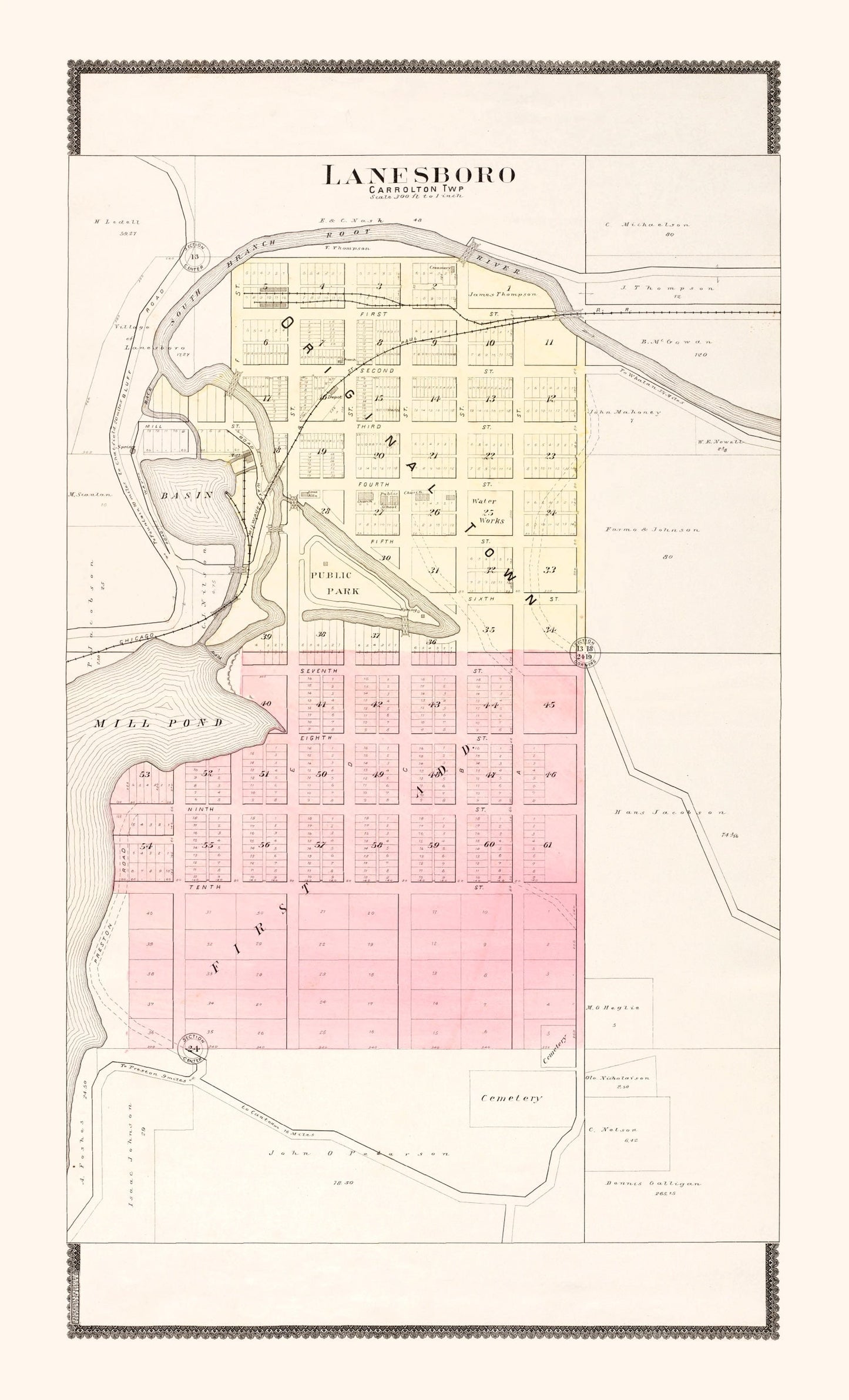 Vintage Map of Lanesboro, Minnesota, 1896