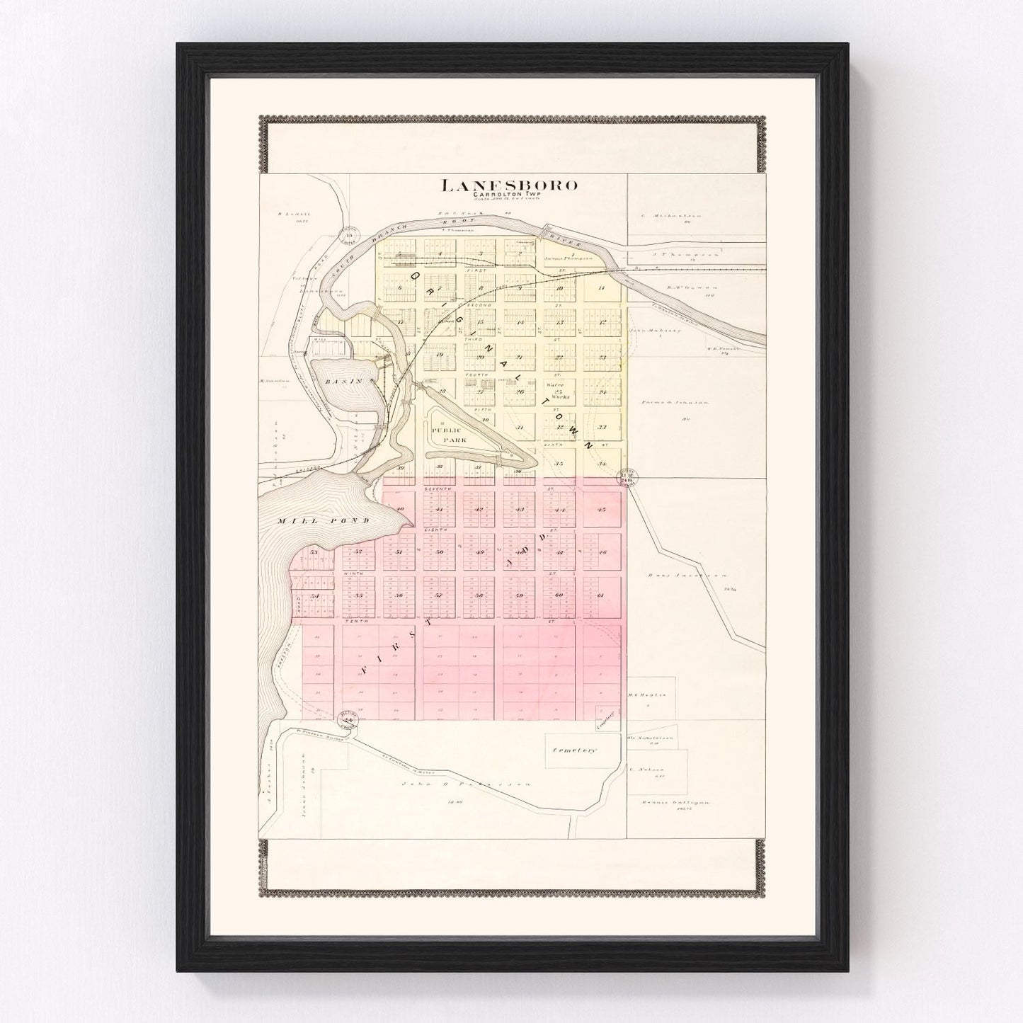 Vintage map of Lanesboro, Minnesota, 1896