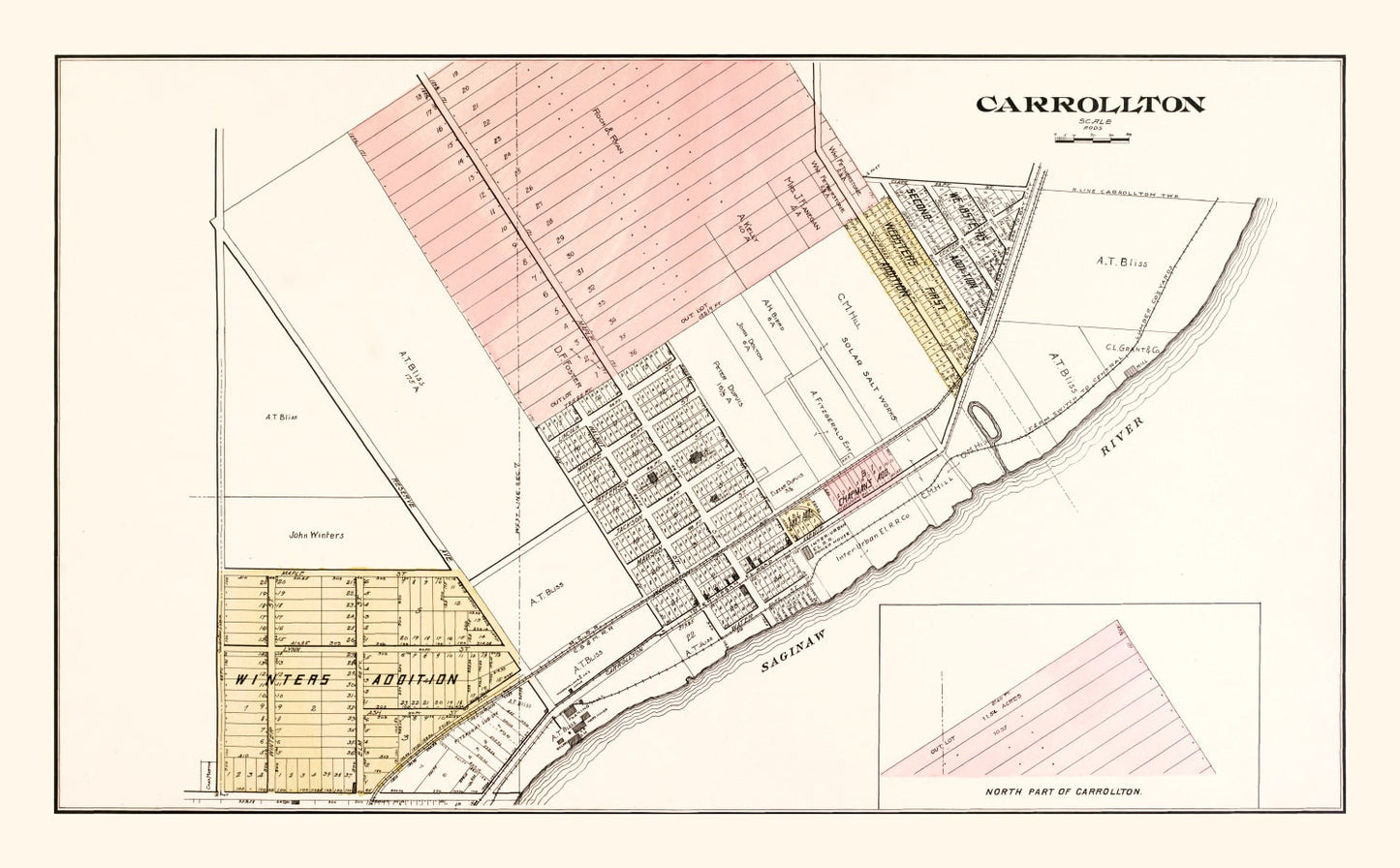 Vintage Map of Carrollton, Michigan, 1896