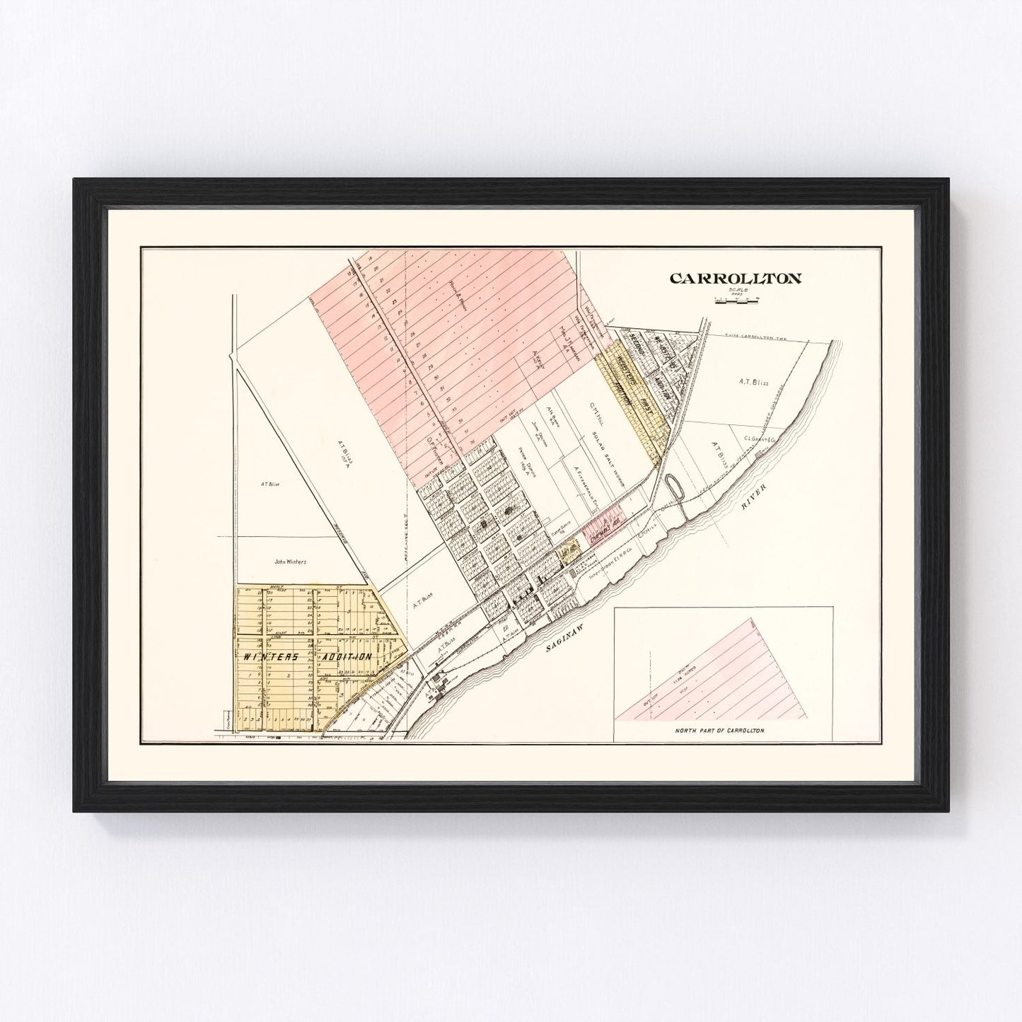 Vintage map of Carrollton, Michigan, 1896, restored vintage wall art print