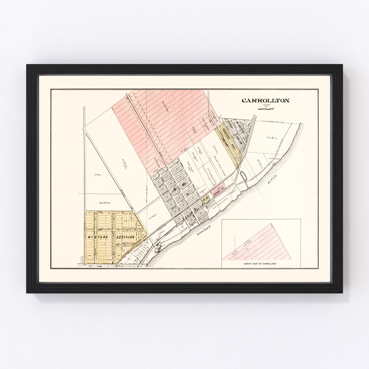 Vintage map of Carrollton, Michigan, 1896, restored vintage wall art print