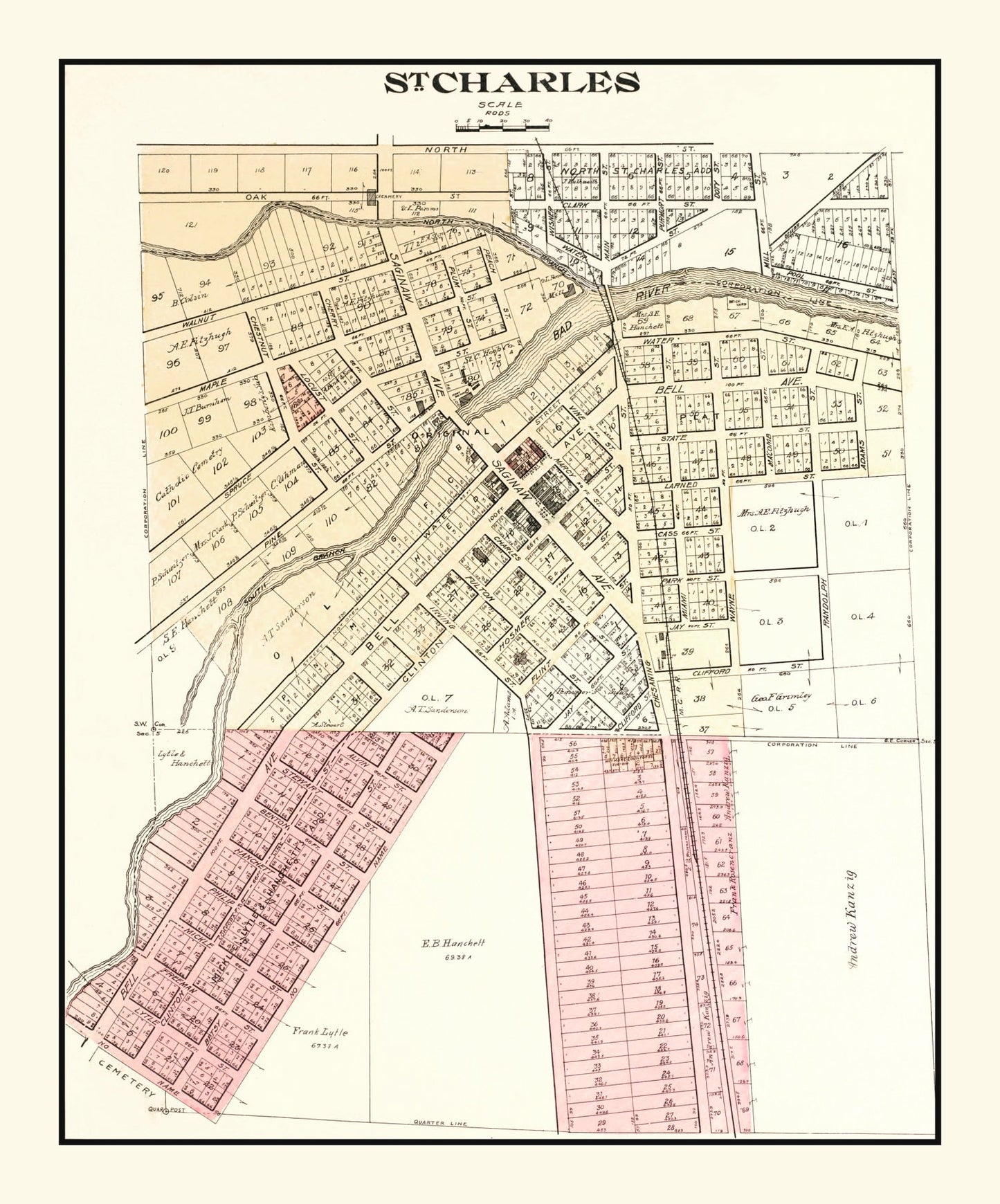 Vintage Map of Saint Charles, Michigan, 1896