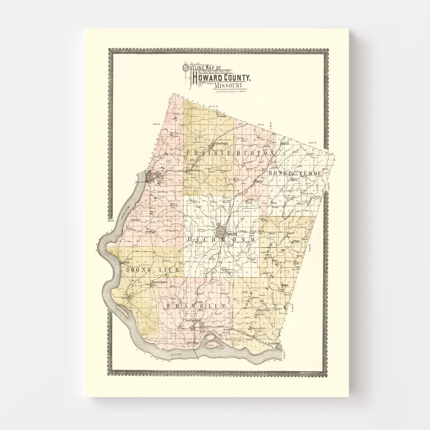 Vintage Map of Howard County, Missouri, 1897