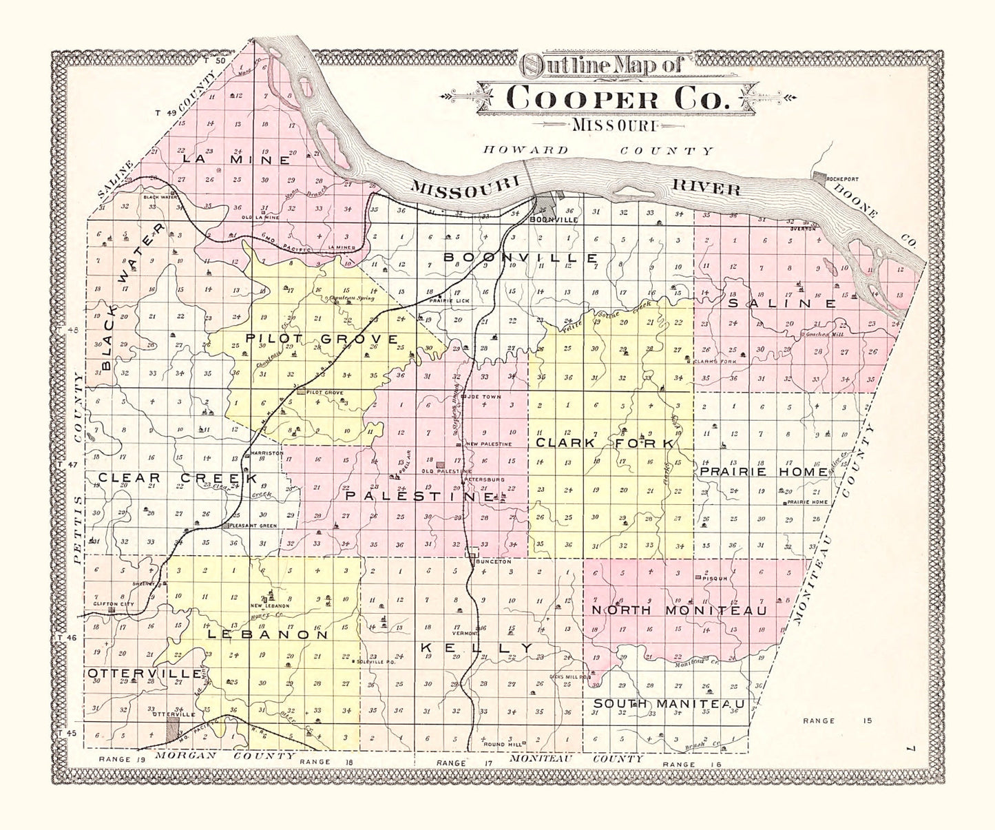 Vintage Map of Cooper County, Missouri, 1897