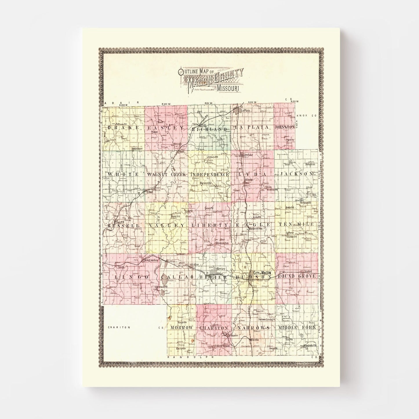 Vintage Map of Macon County, Missouri, 1897